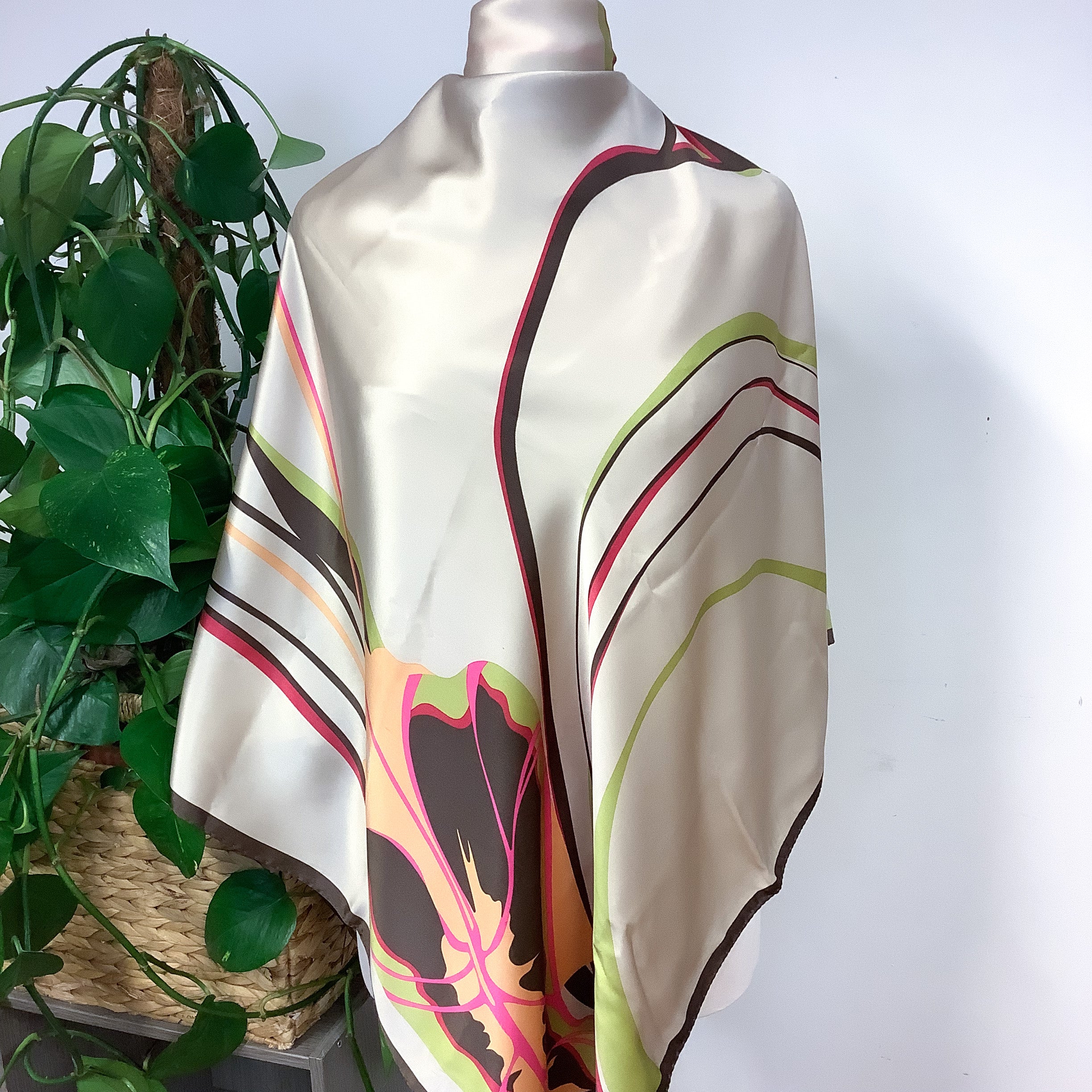 Large Abstract Design Soft Satin Modern Silk Scarf