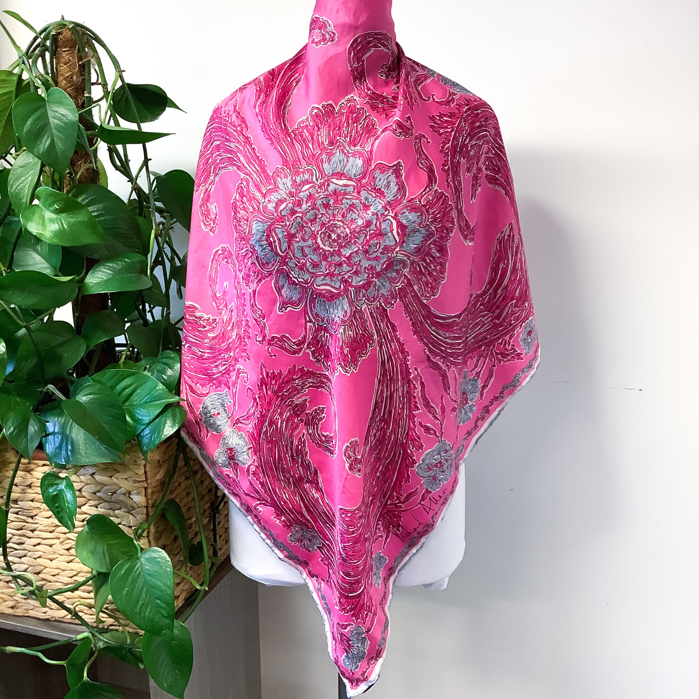 1970s Richard Allan Floral Abstract Vintage Silk Scarf