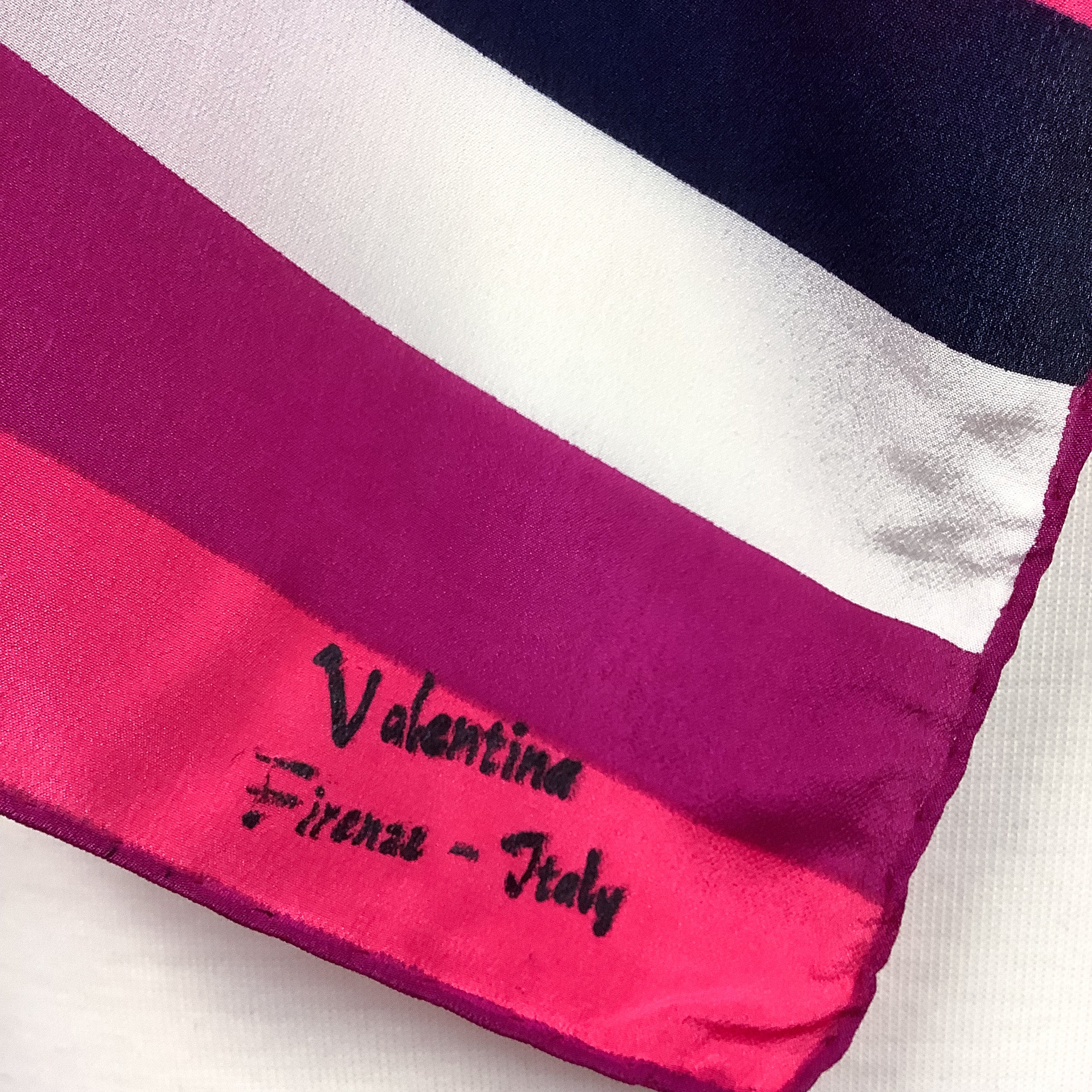 1970s Pink Striped Italian Vintage Silk Scarf