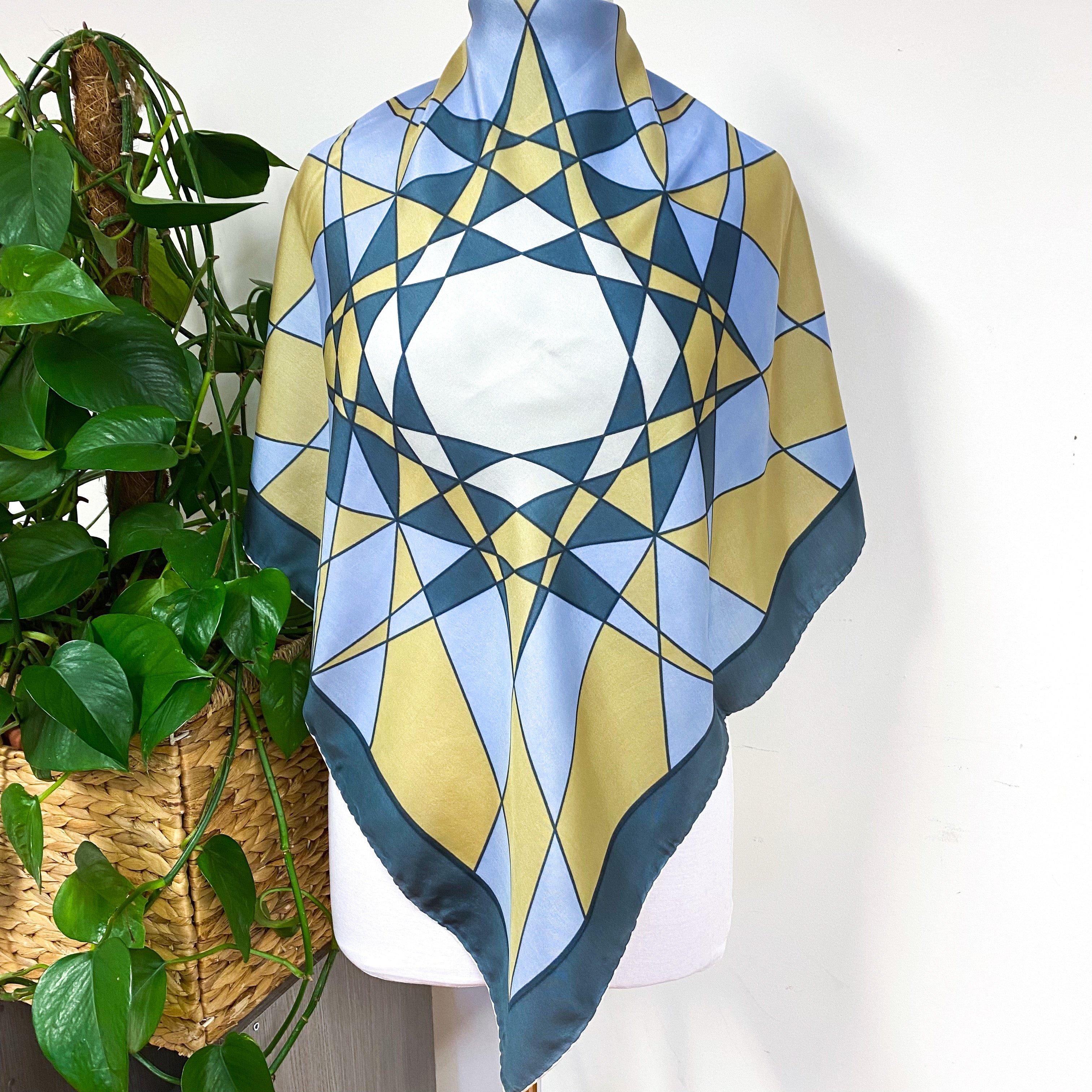 1970s Geometric Pattern Vintage Silk Scarf