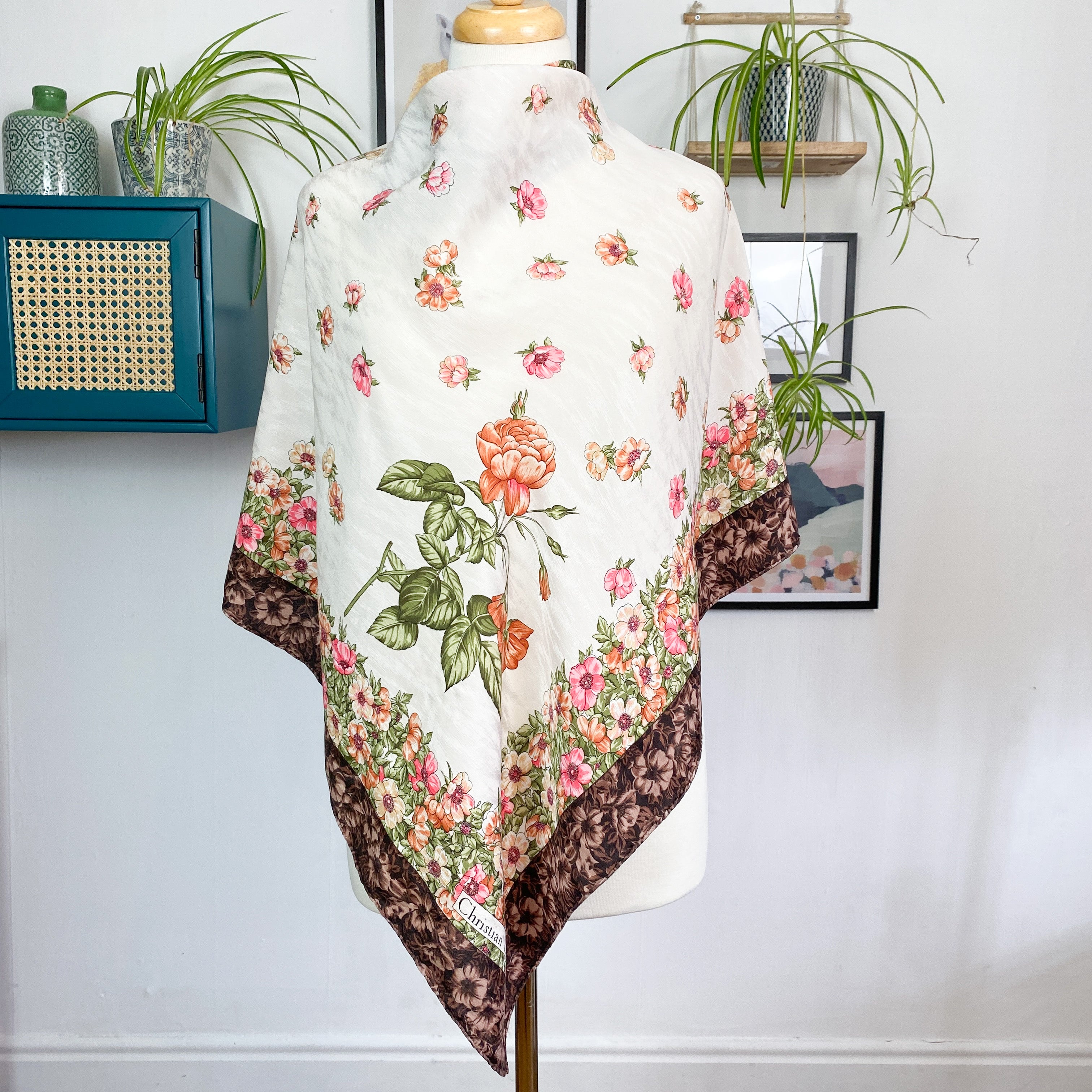 Christian Dior Designer Floral Vintage Silk Scarf