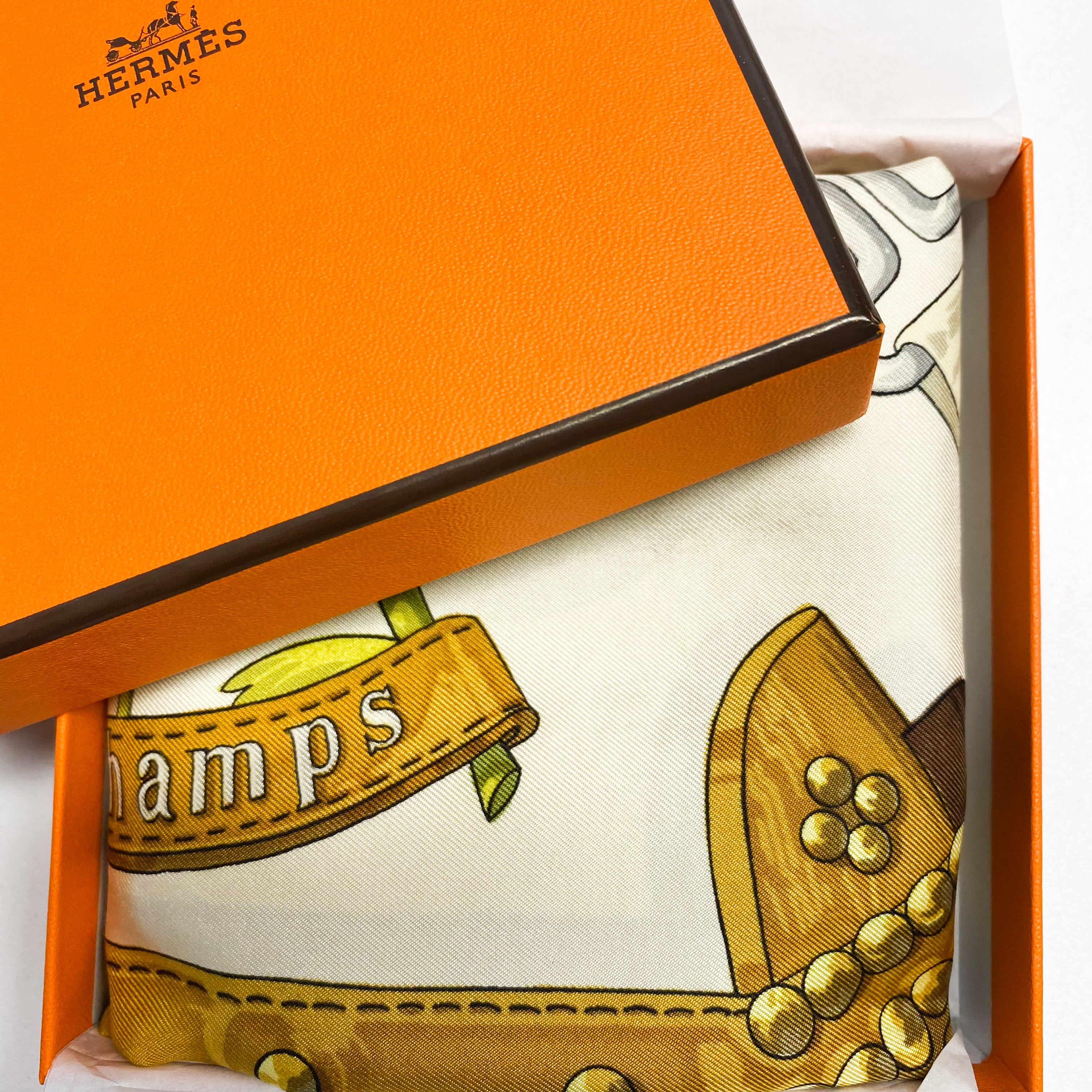 Boxed Hermes Aux Champs 1970 Designer Silk Scarf