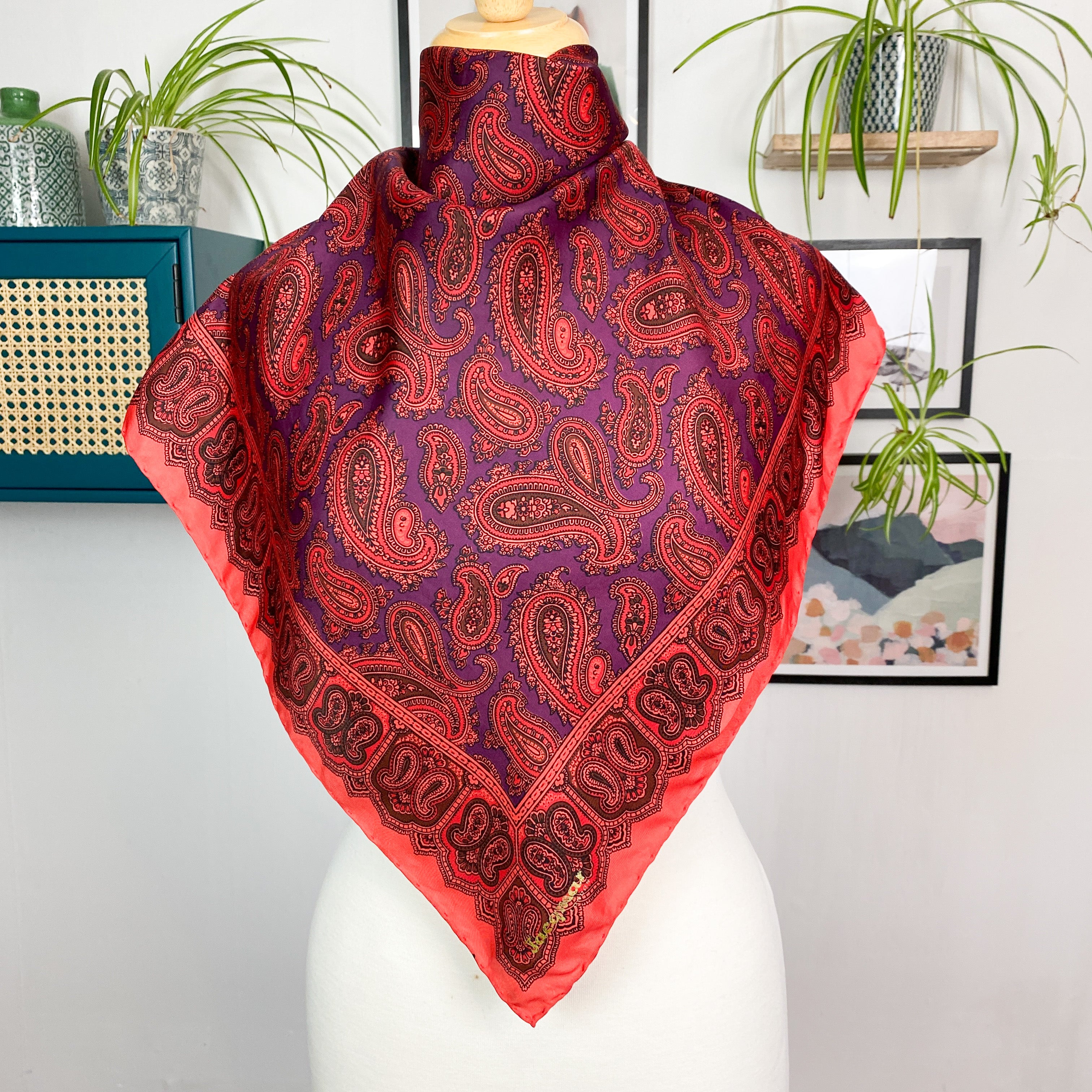 1970s Jacqmar Small Red Paisley Design Vintage Silk Scarf