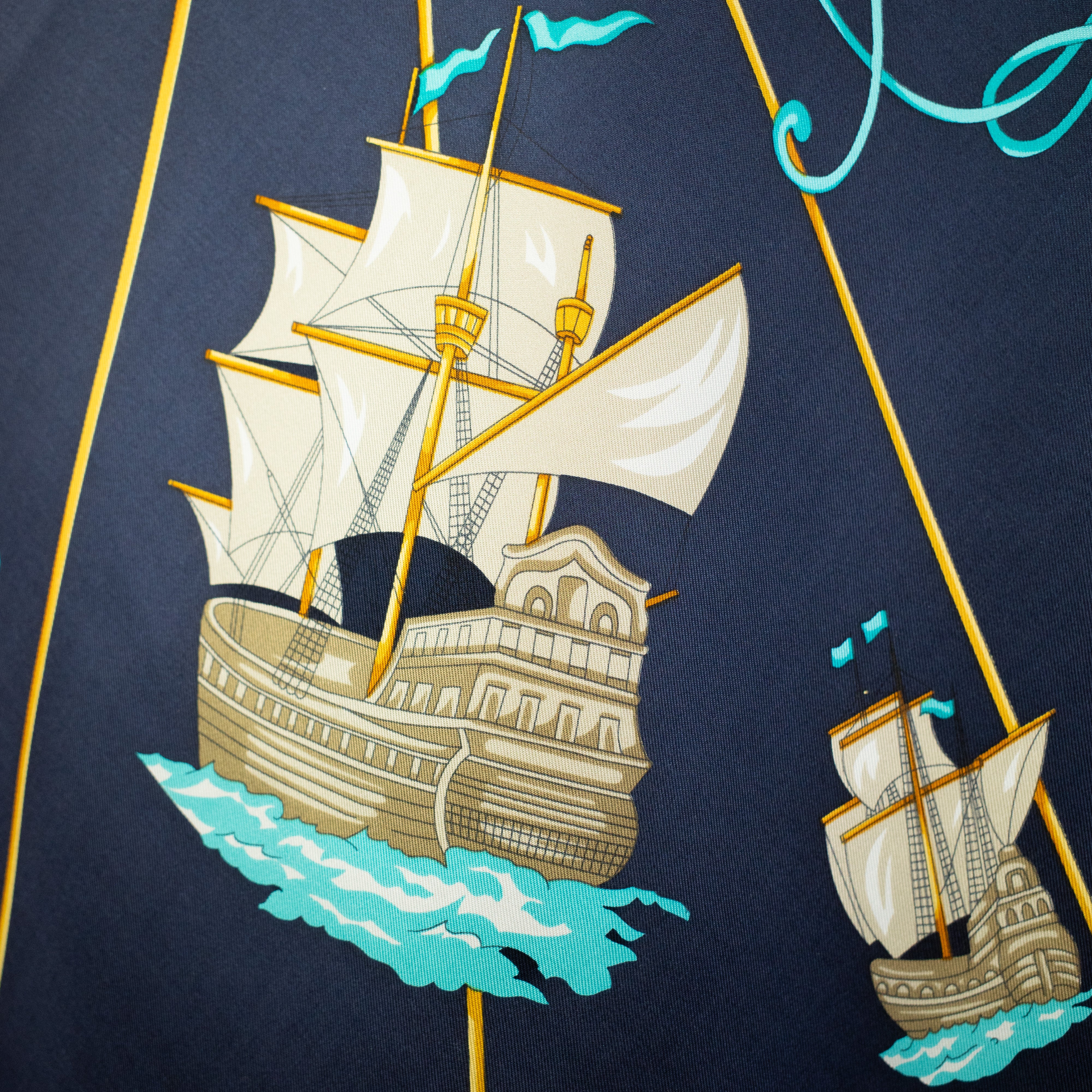 Large Navy Nautical Design Italian Vintage Silk Scarf