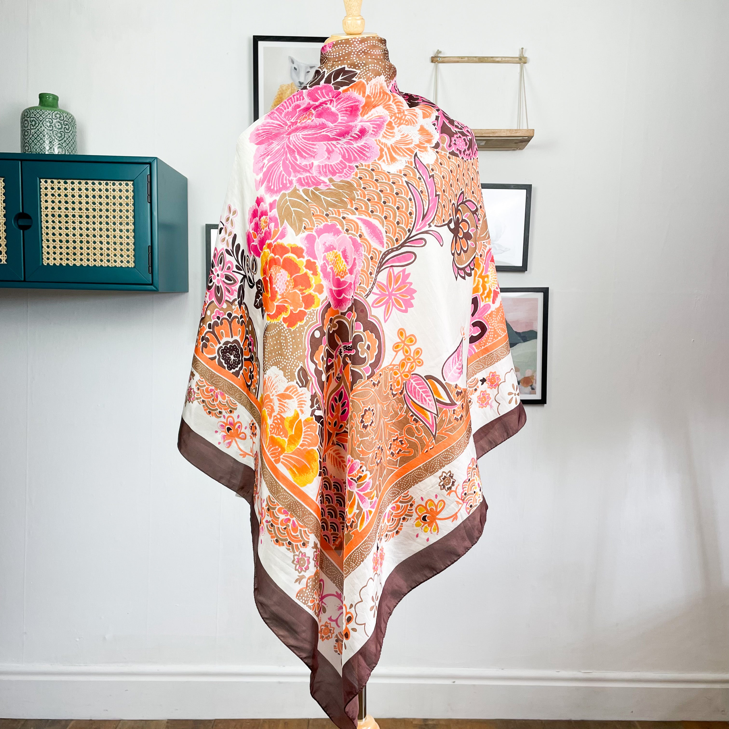 Large Modern Lightweight Leaf Design Silk Scarf