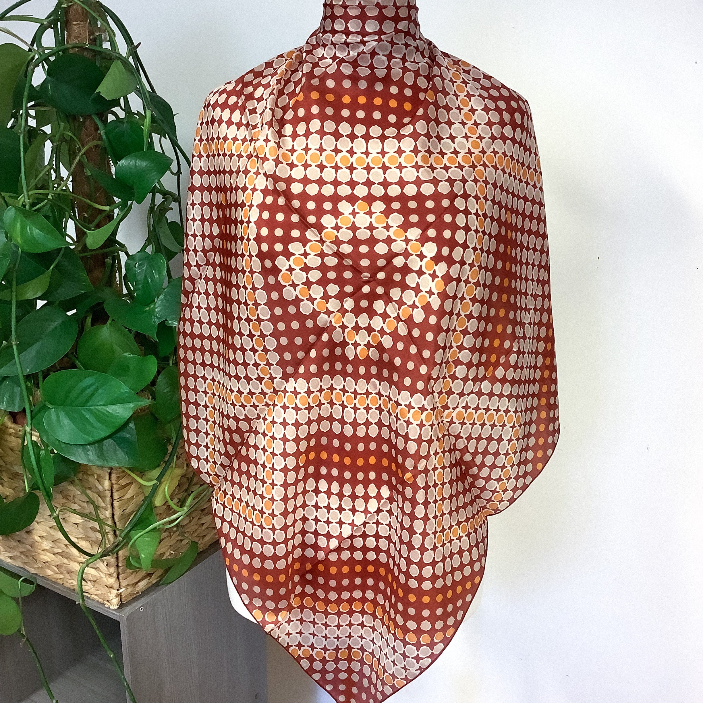 Lightweight 1970s Geometric Vintage Silk Scarf