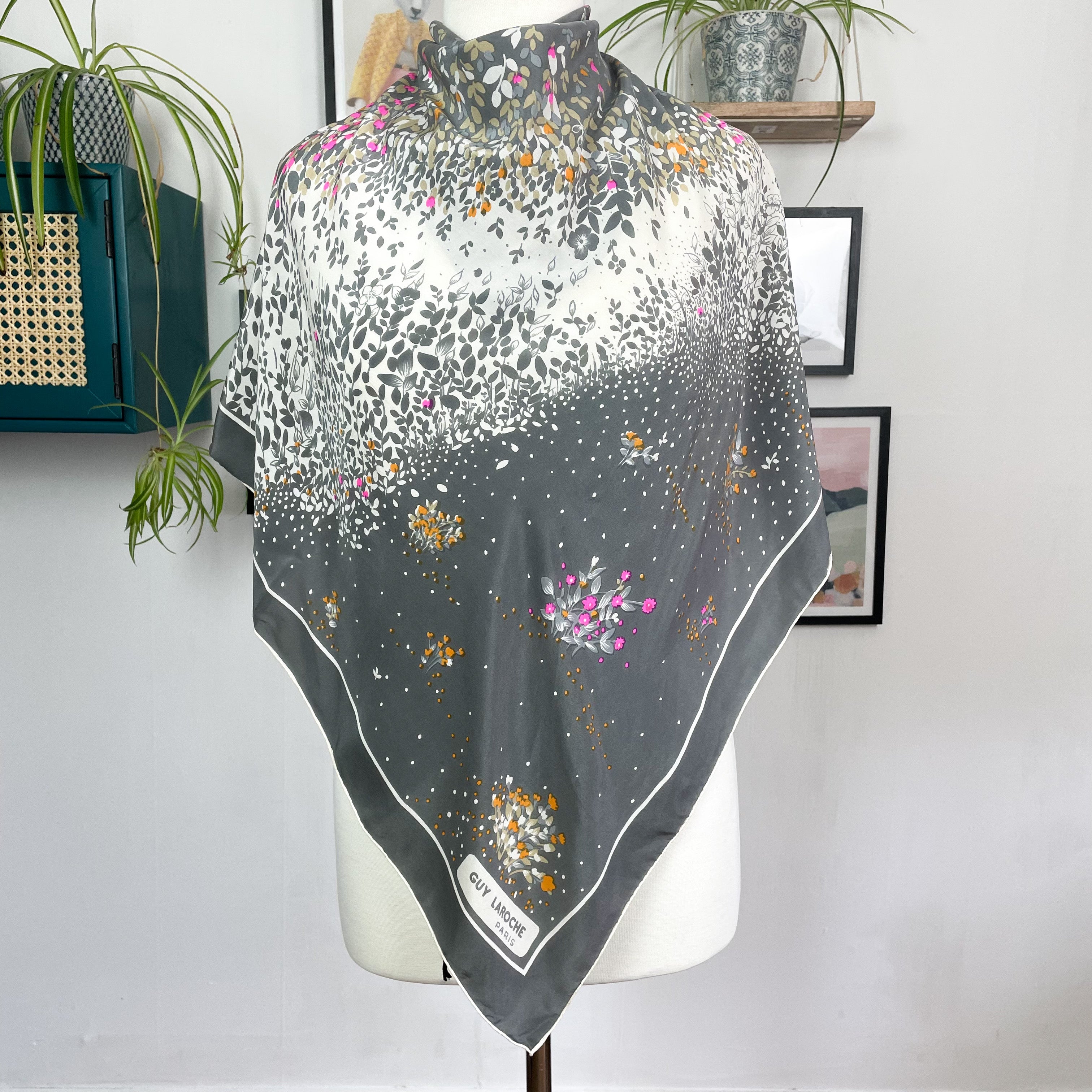 Guy Laroche Abstract Floral Vintage Silk Scarf