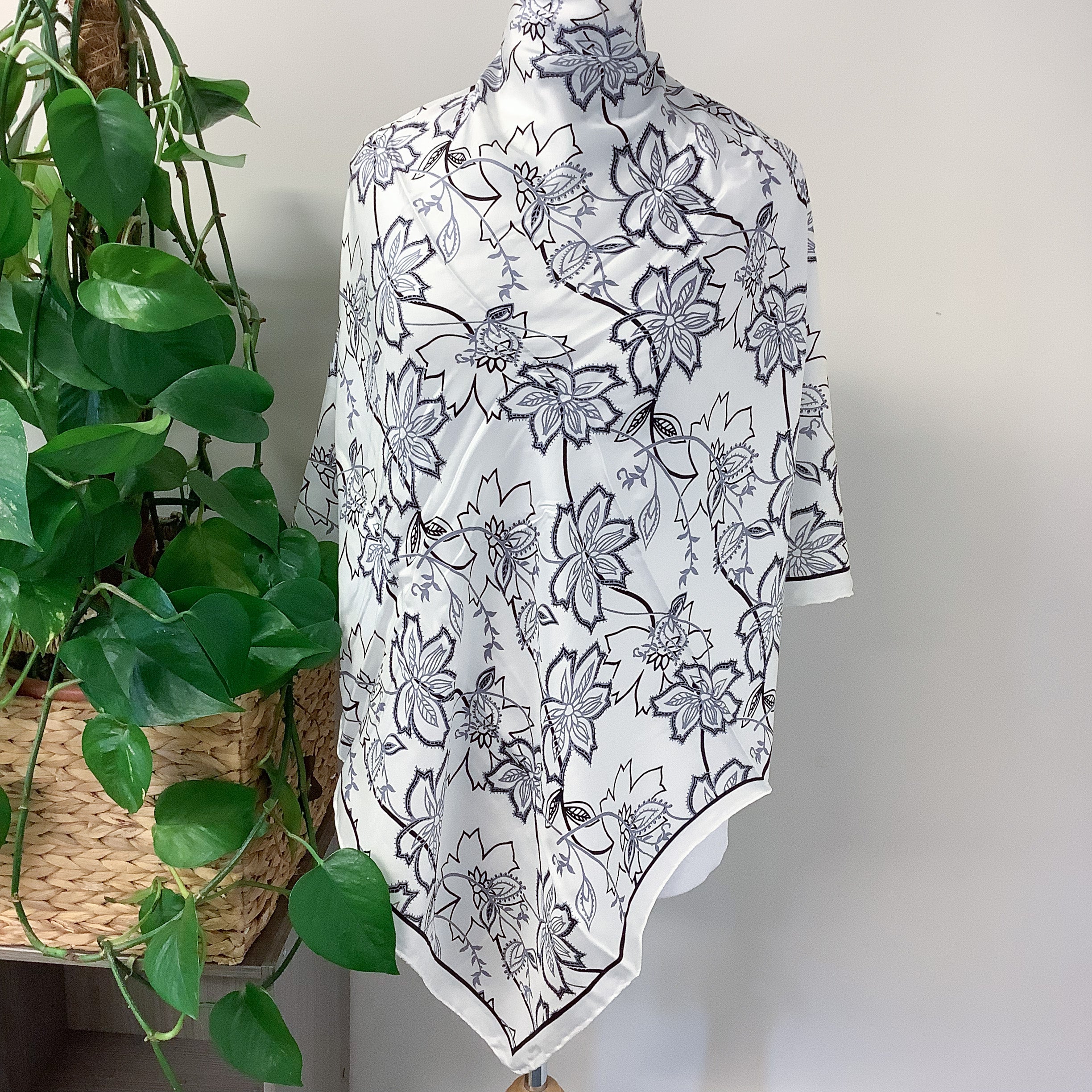 Beckford Silk Monochrome Floral Vintage Silk Scarf