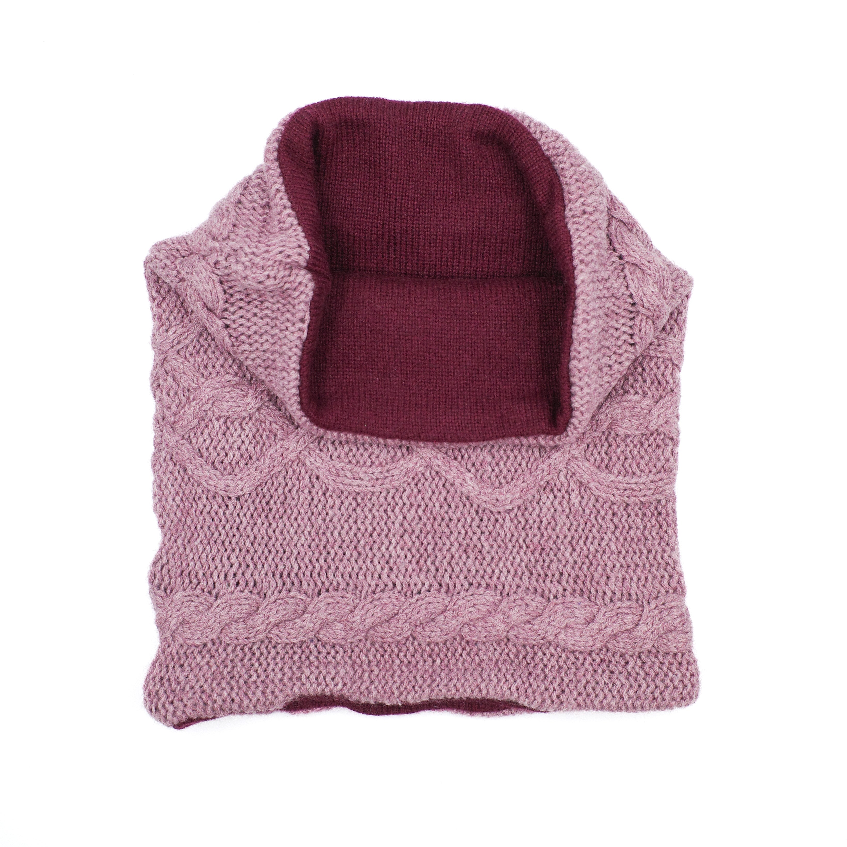 Burgundy and Heather Purple Cable Luxury Double Layered Snood