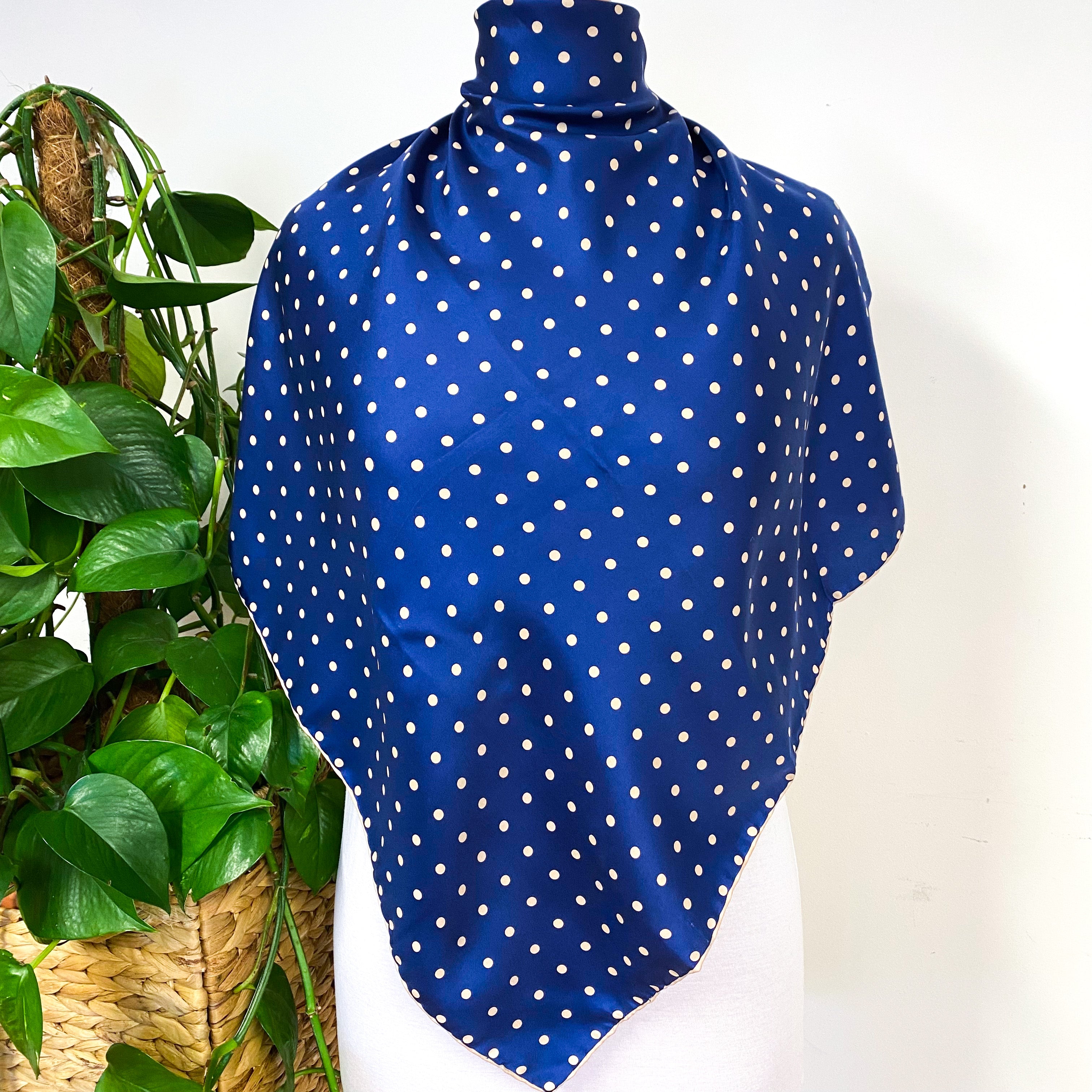 1970s Blue Spotty Jacqmar Vintage Silk Scarf