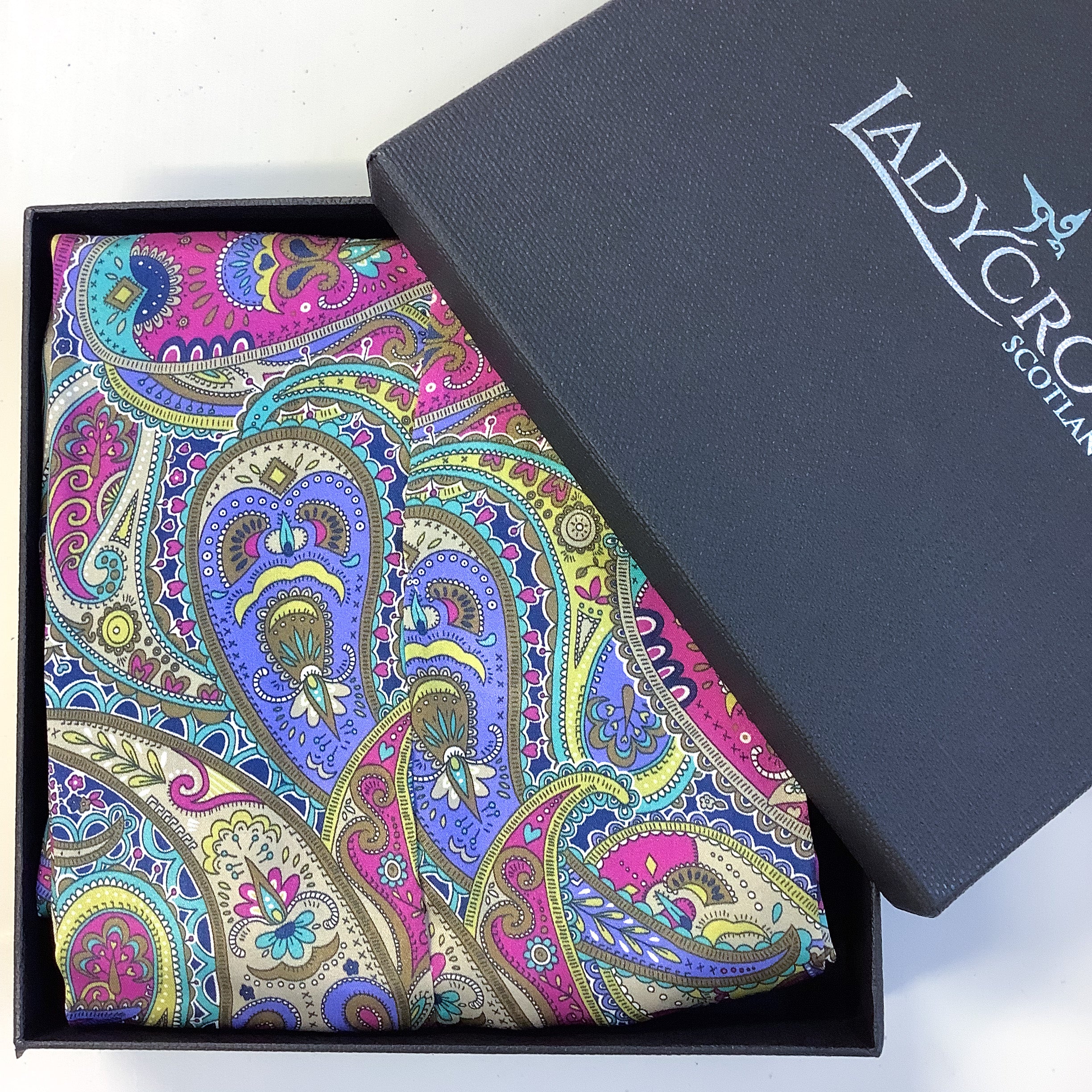 Boxed Ladycrow Paisley Design Modern Silk Scarf