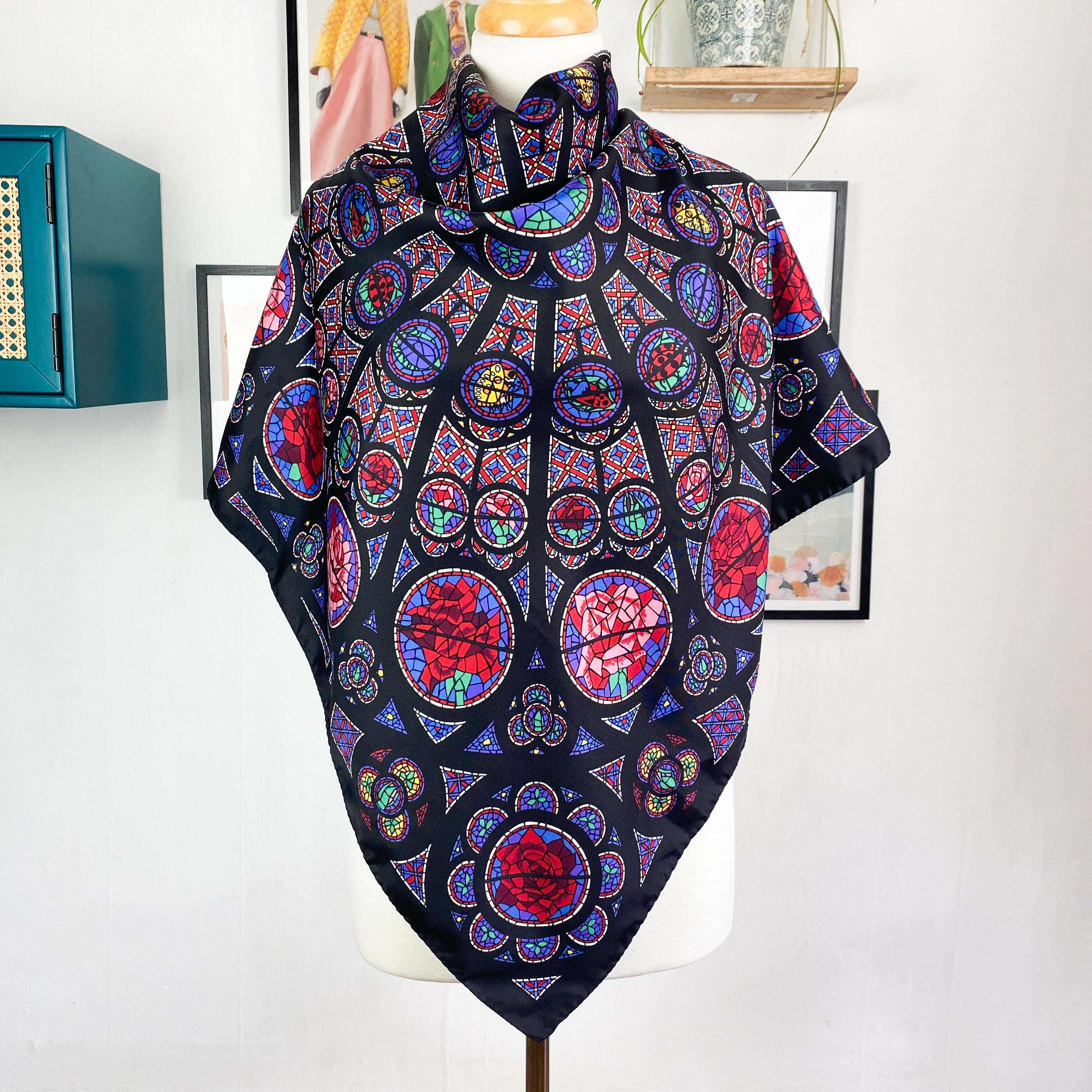 Beckford Stain Glass Window Design Vintage Silk Scarf