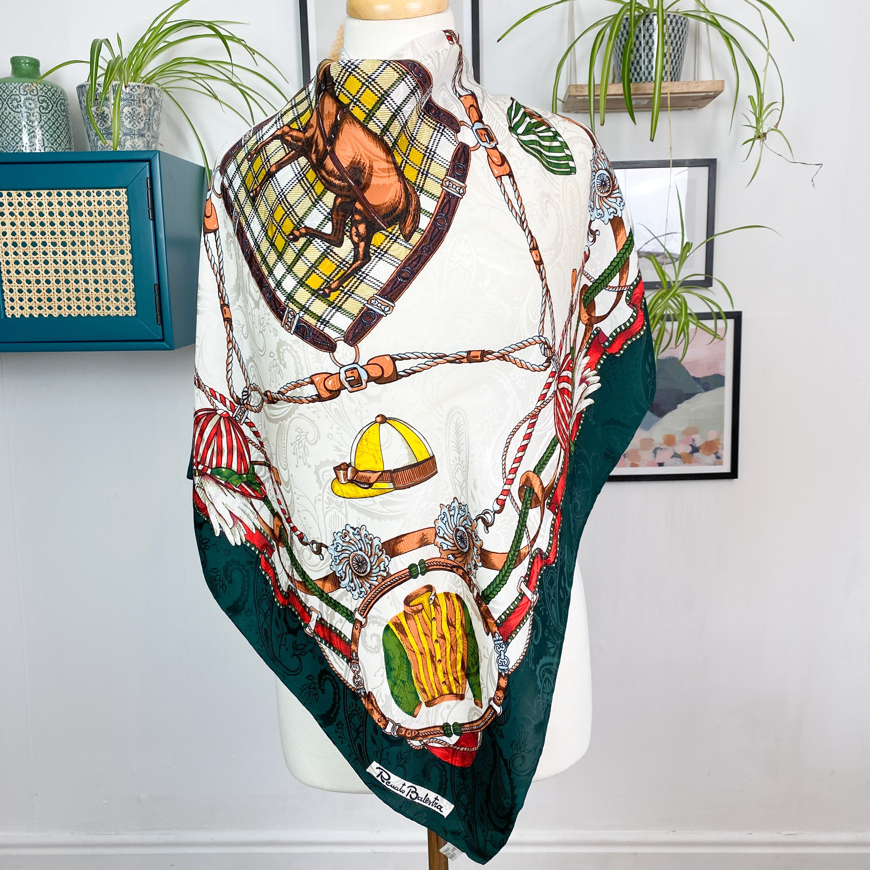 Renauto Balestra Jockey Design Vintage Silk Scarf