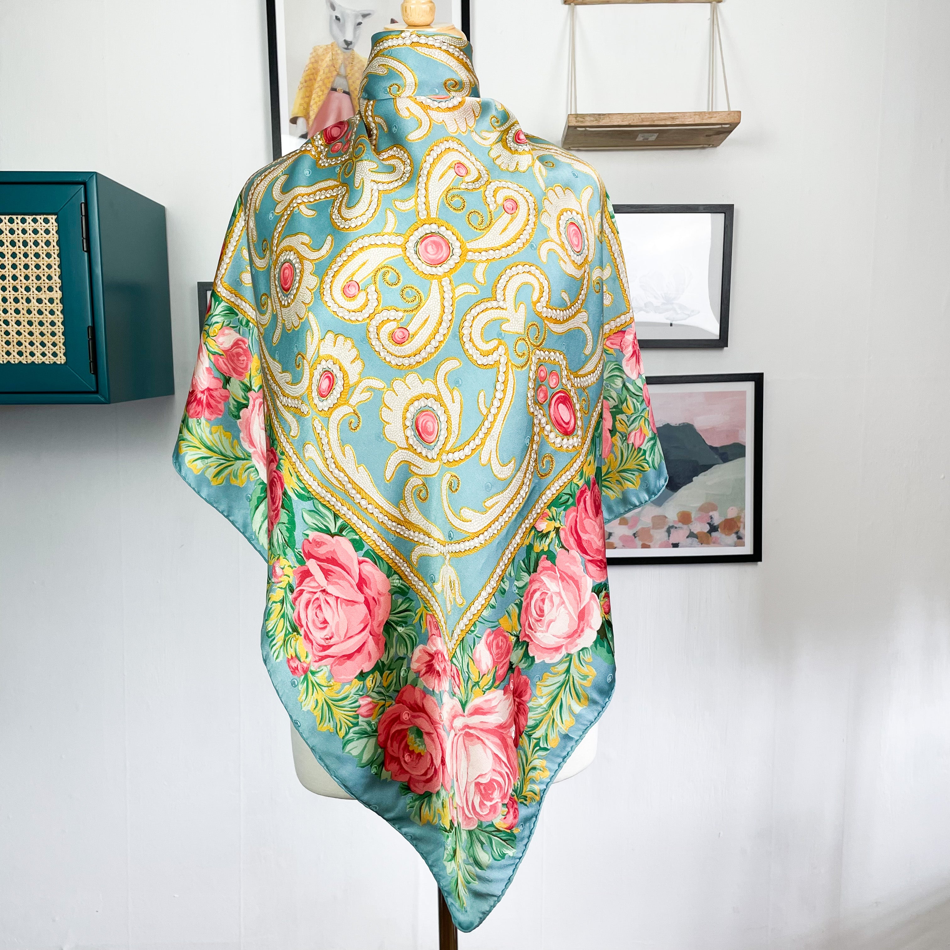 Nina Ricci Designer Floral Vintage Silk Scarf