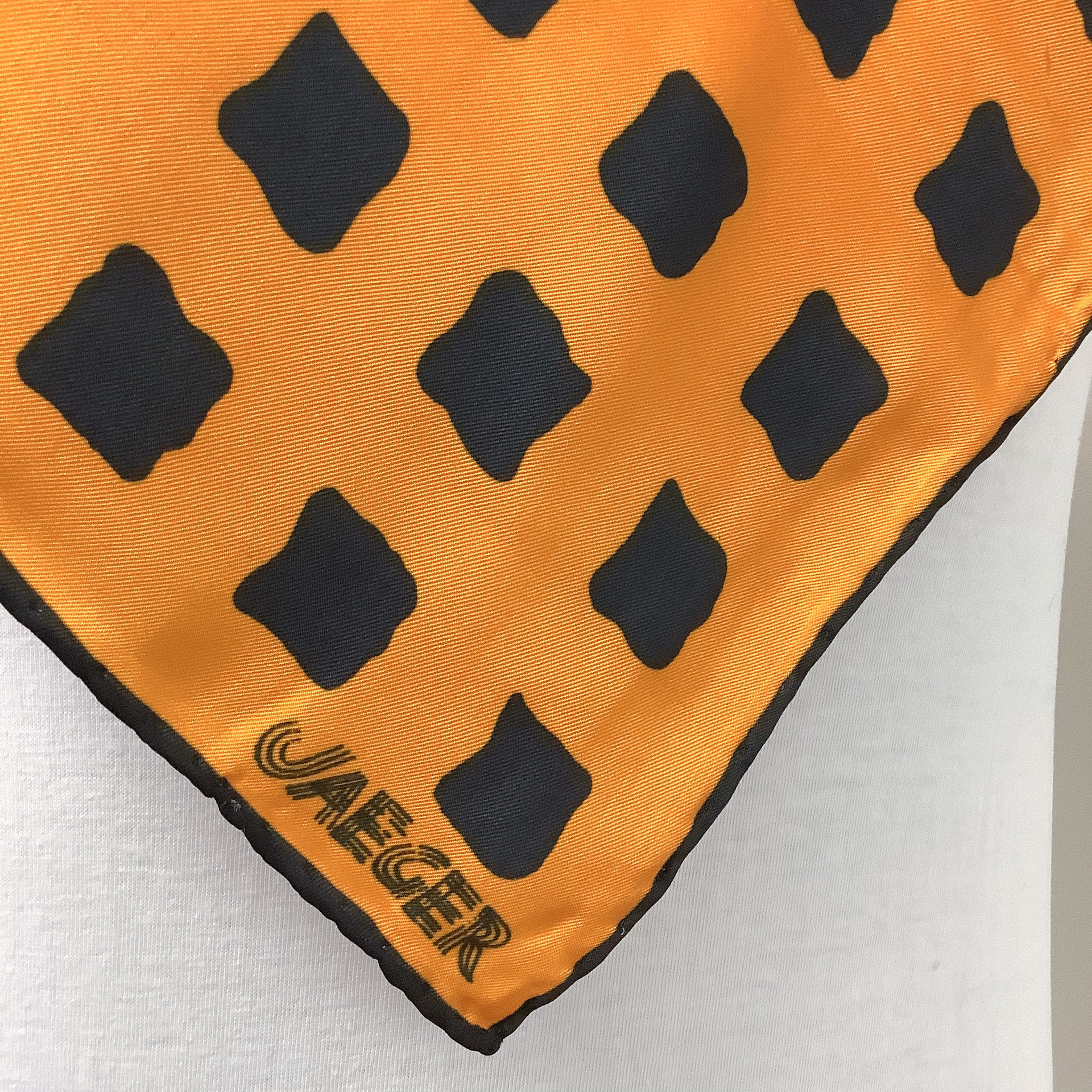 1970s Orange and Black Jaeger Vintage Silk Scarf
