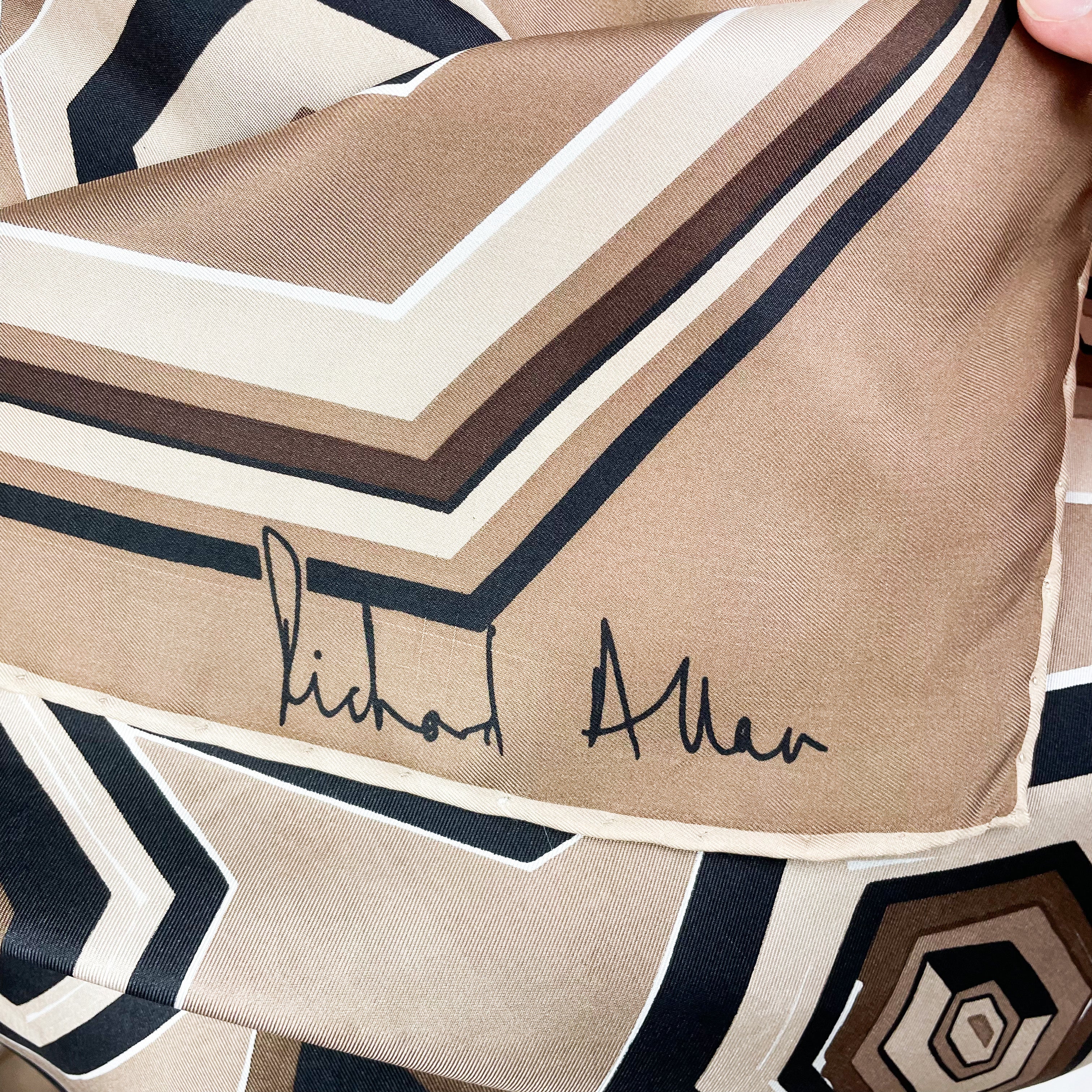 1970s Richard Allan Geometric Vintage Silk Scarf