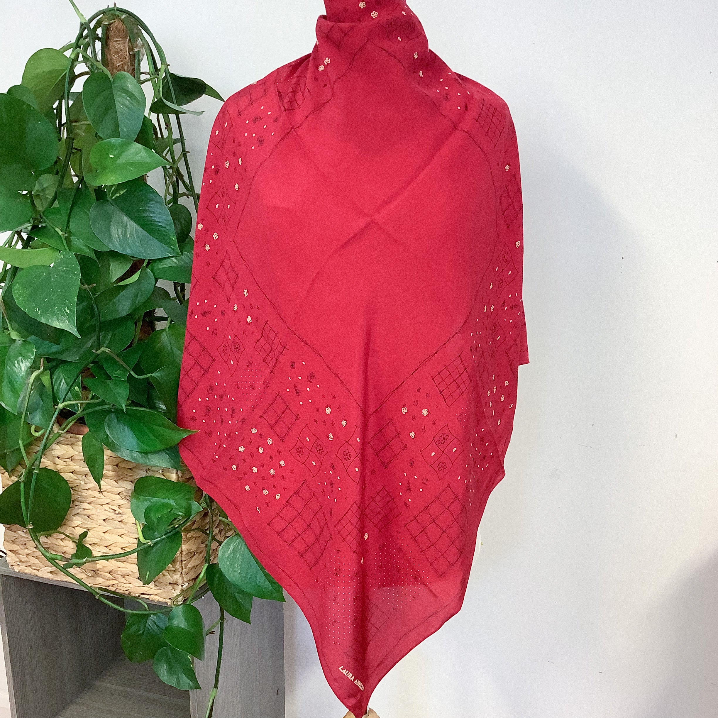 1980s Crimson Laura Ashley Vintage Silk Scarf