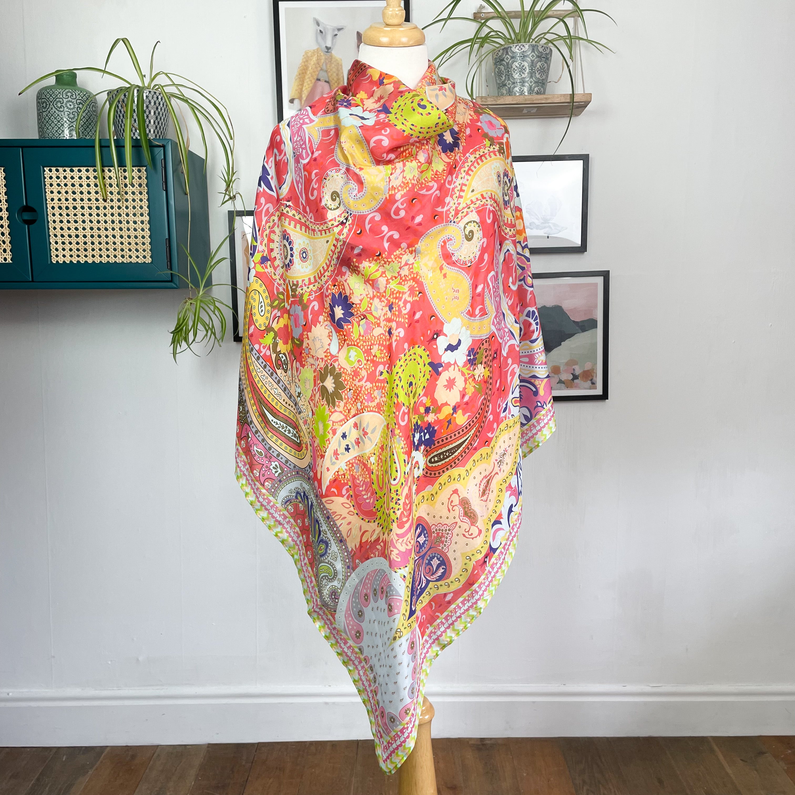 Large Colourful Paisley Design Silk Scarf