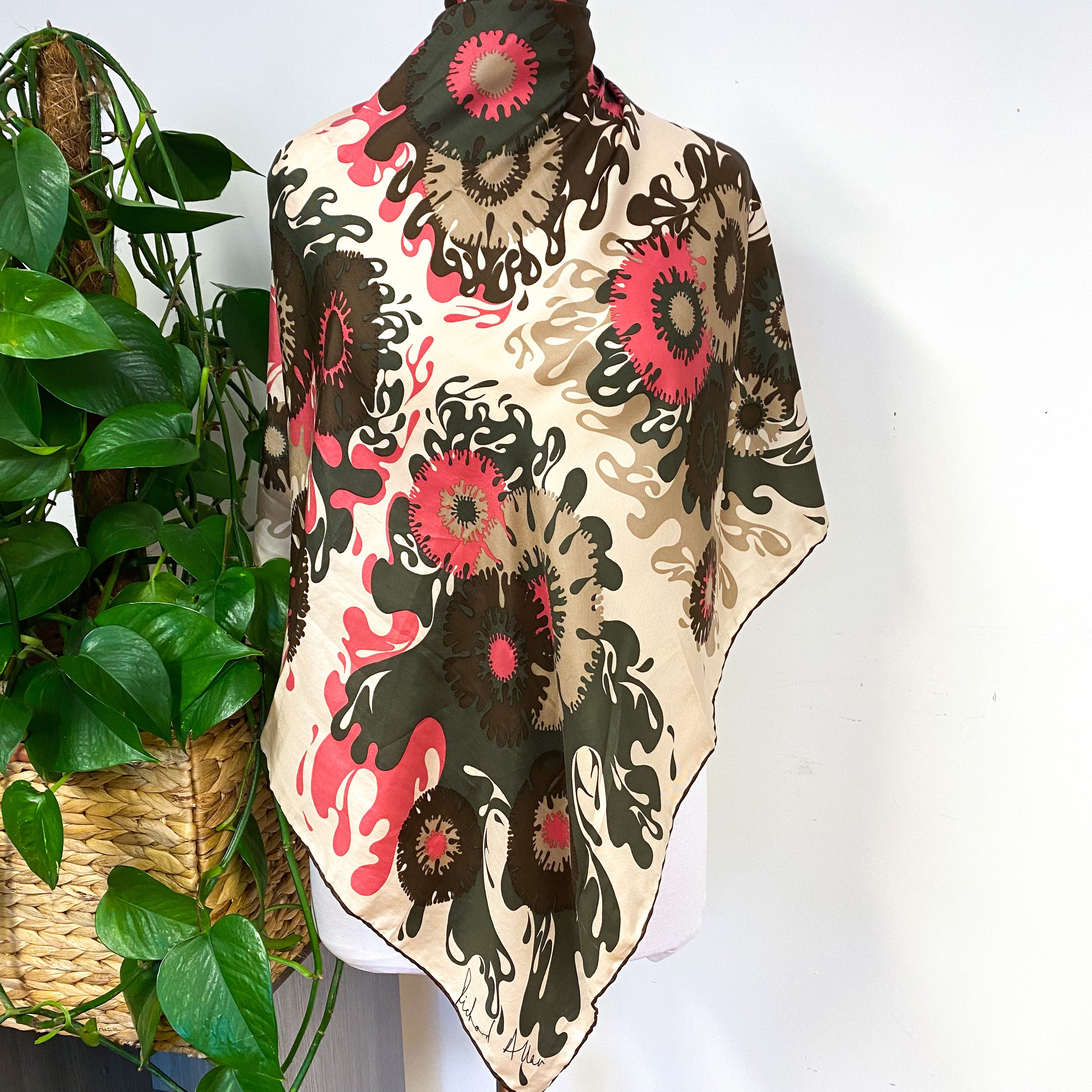 1970s Richard Allan Floral Abstract Vintage Silk Scarf