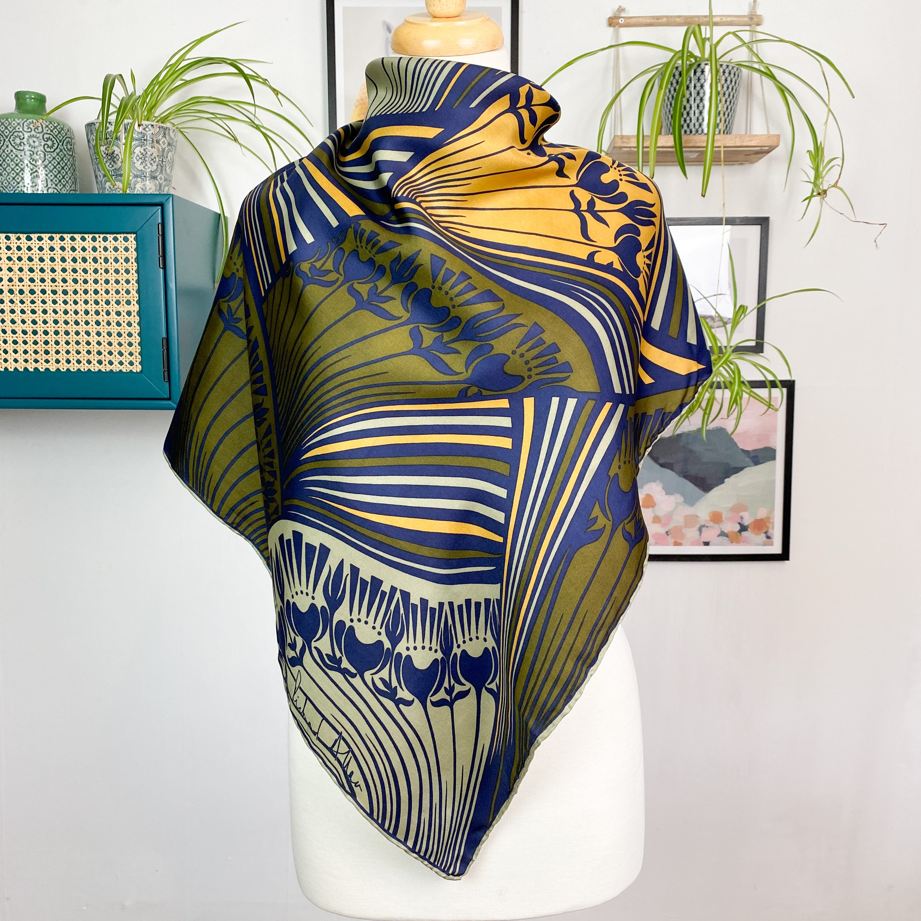 Richard Allan Abstract Floral Vintage Silk Scarf