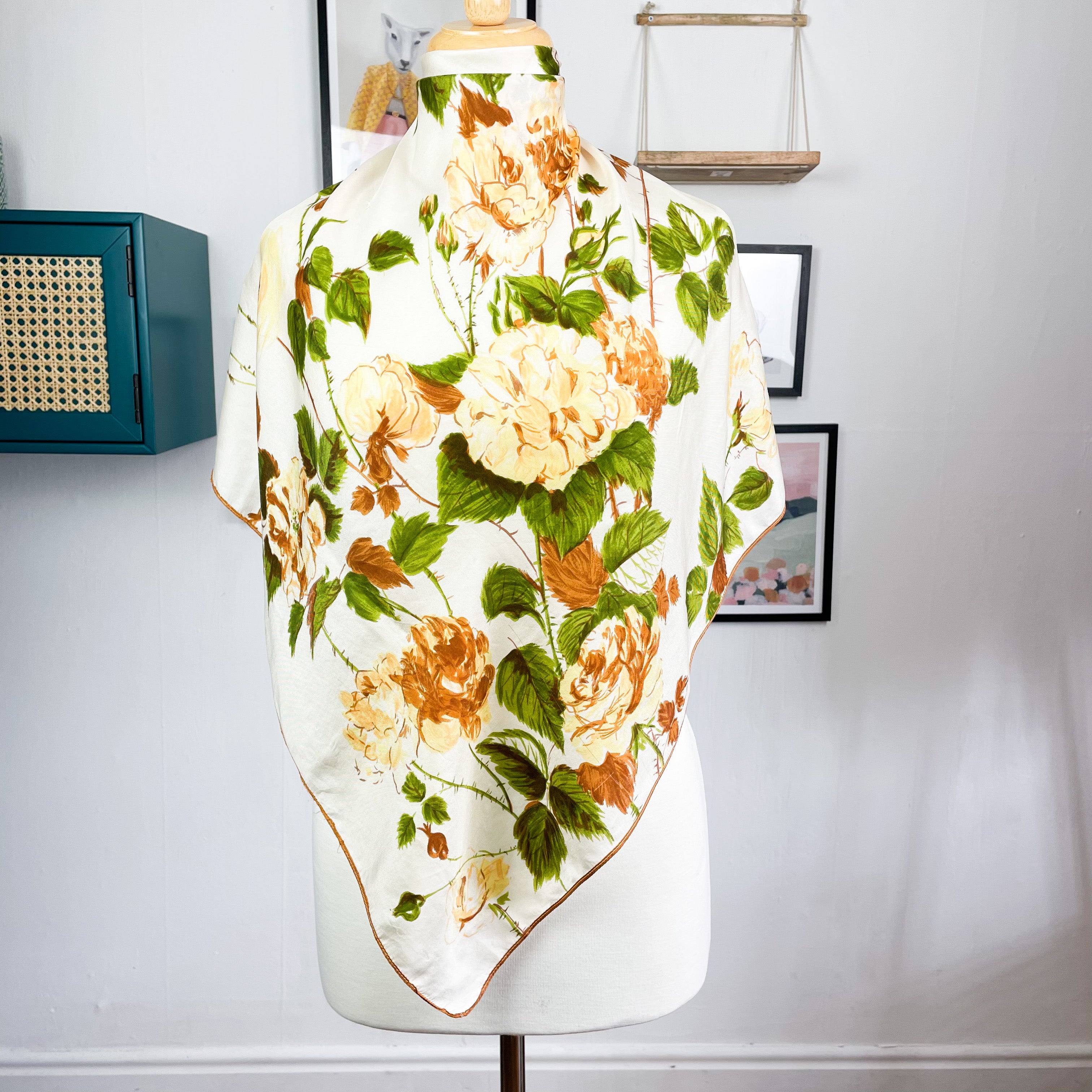 Pretty French Floral Vintage Silk Scarf