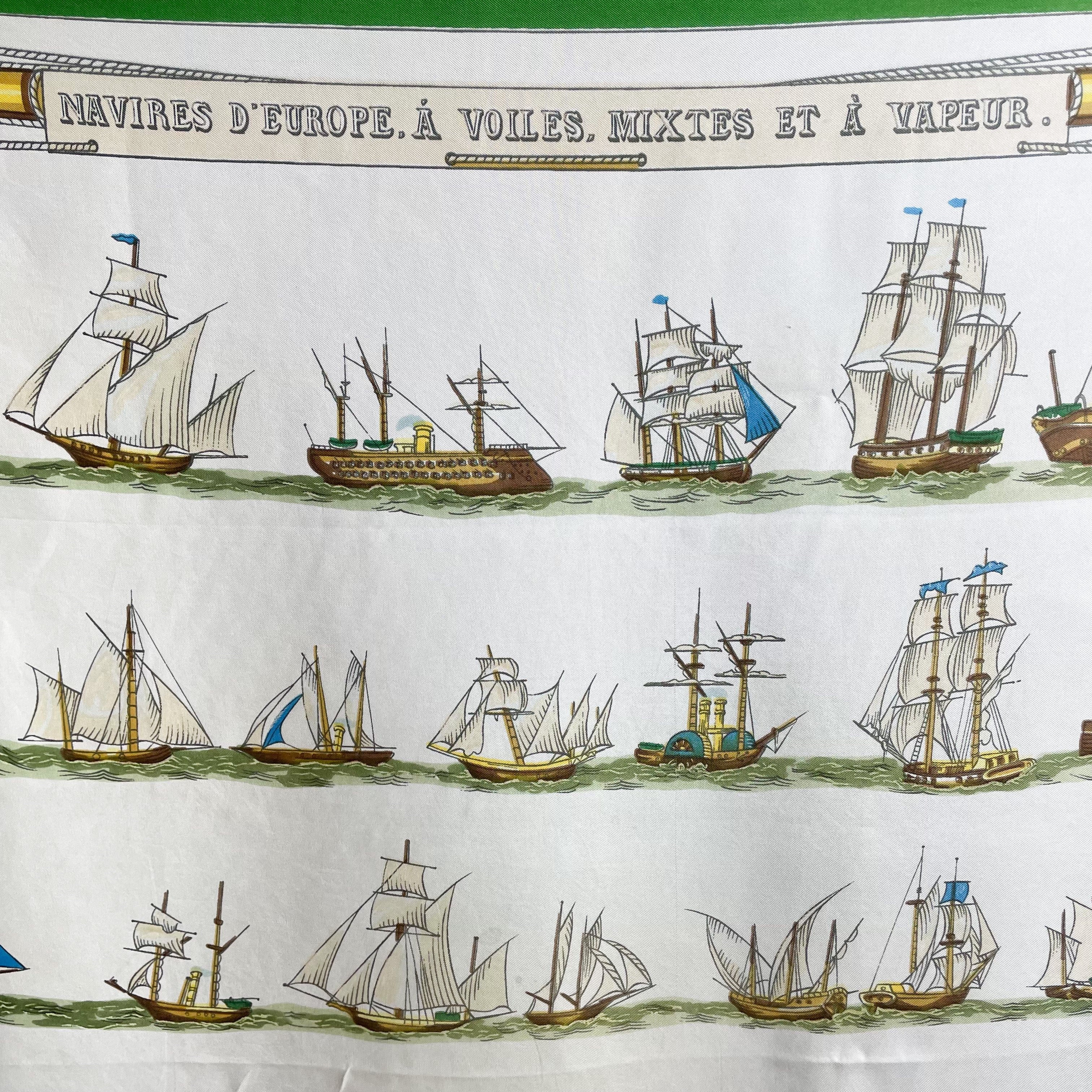 Boxed Hermes Navires d’Europe 1965 Designer Silk Scarf