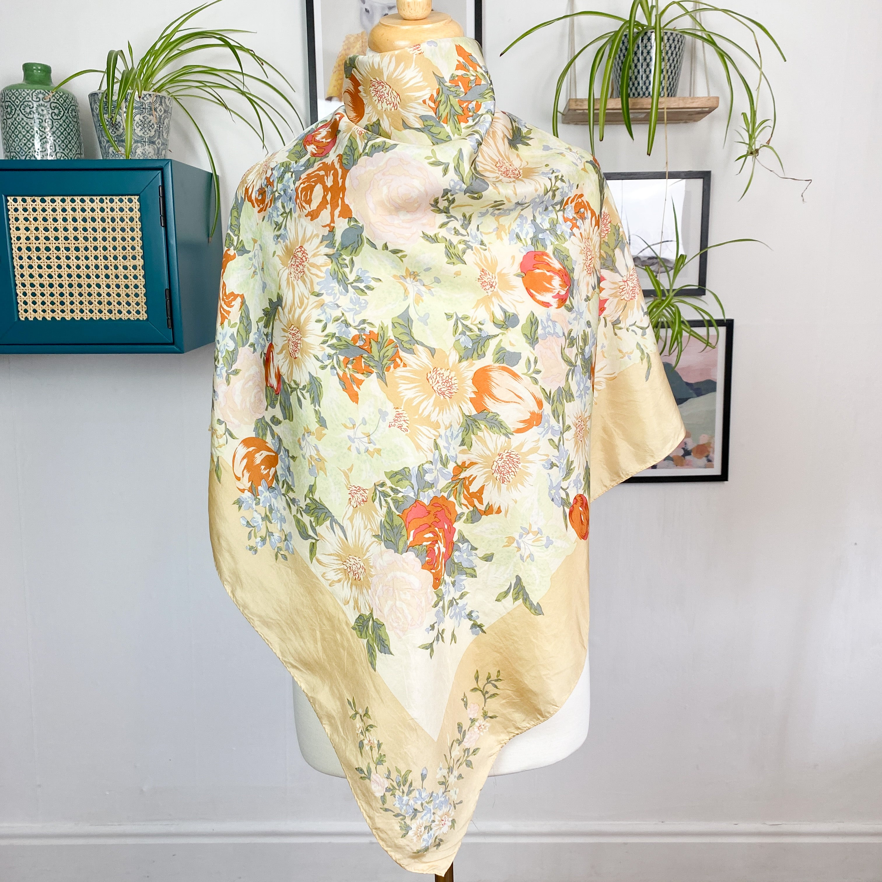 Large Floral Vintage Silk Scarf