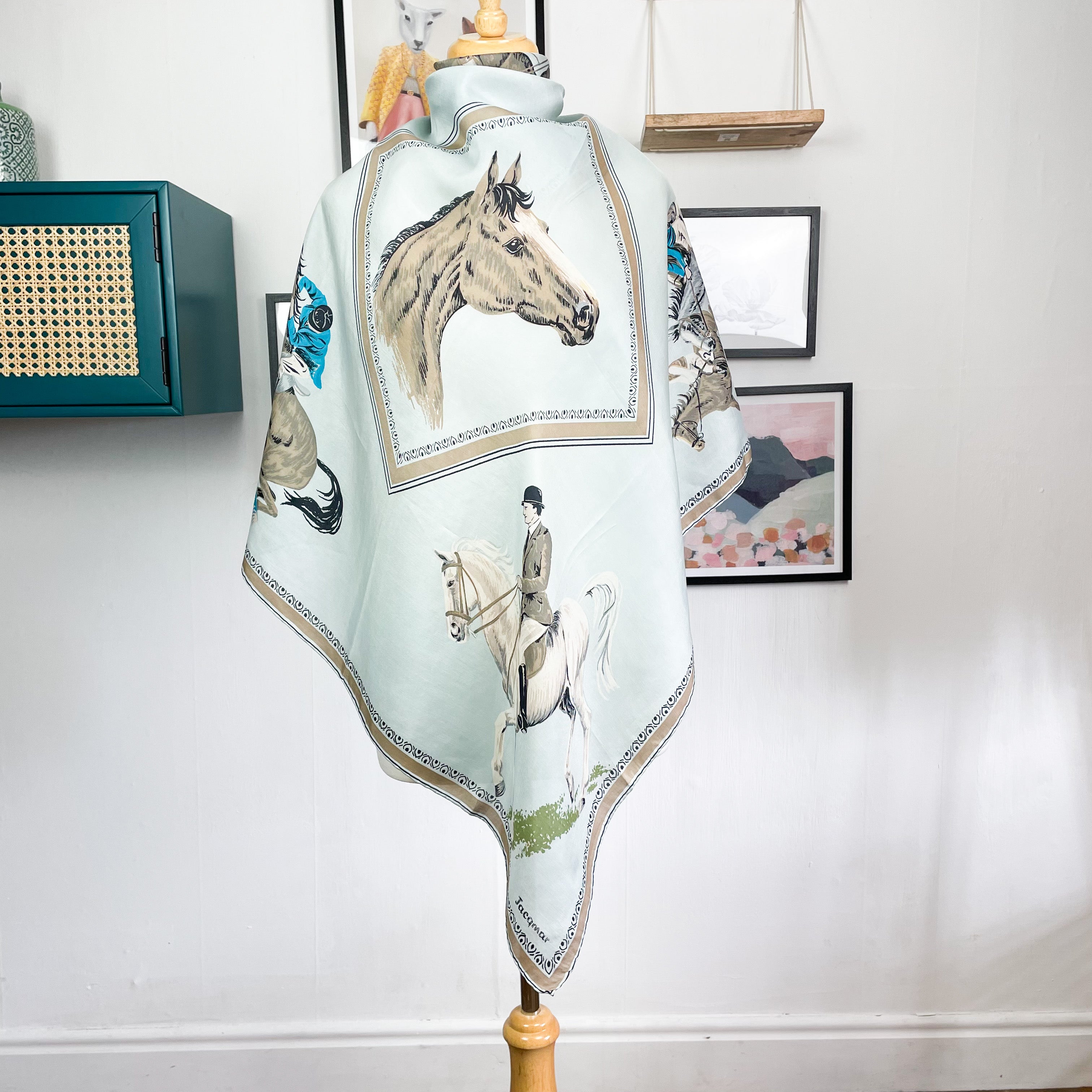 1960s Jacqmar Horse and Rider Vintage Silk Scarf