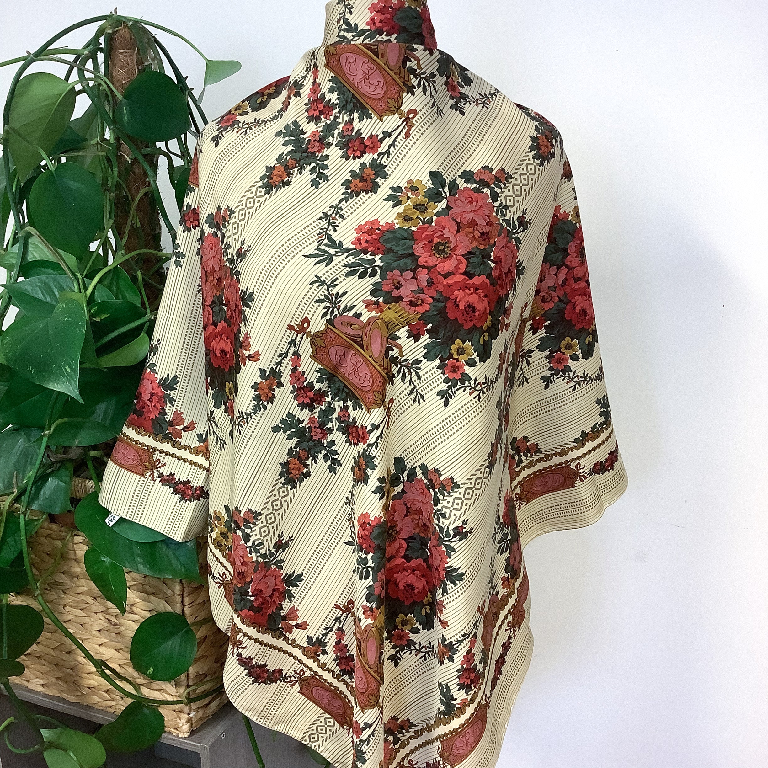 1980s Floral Jaeger Vintage Silk Scarf