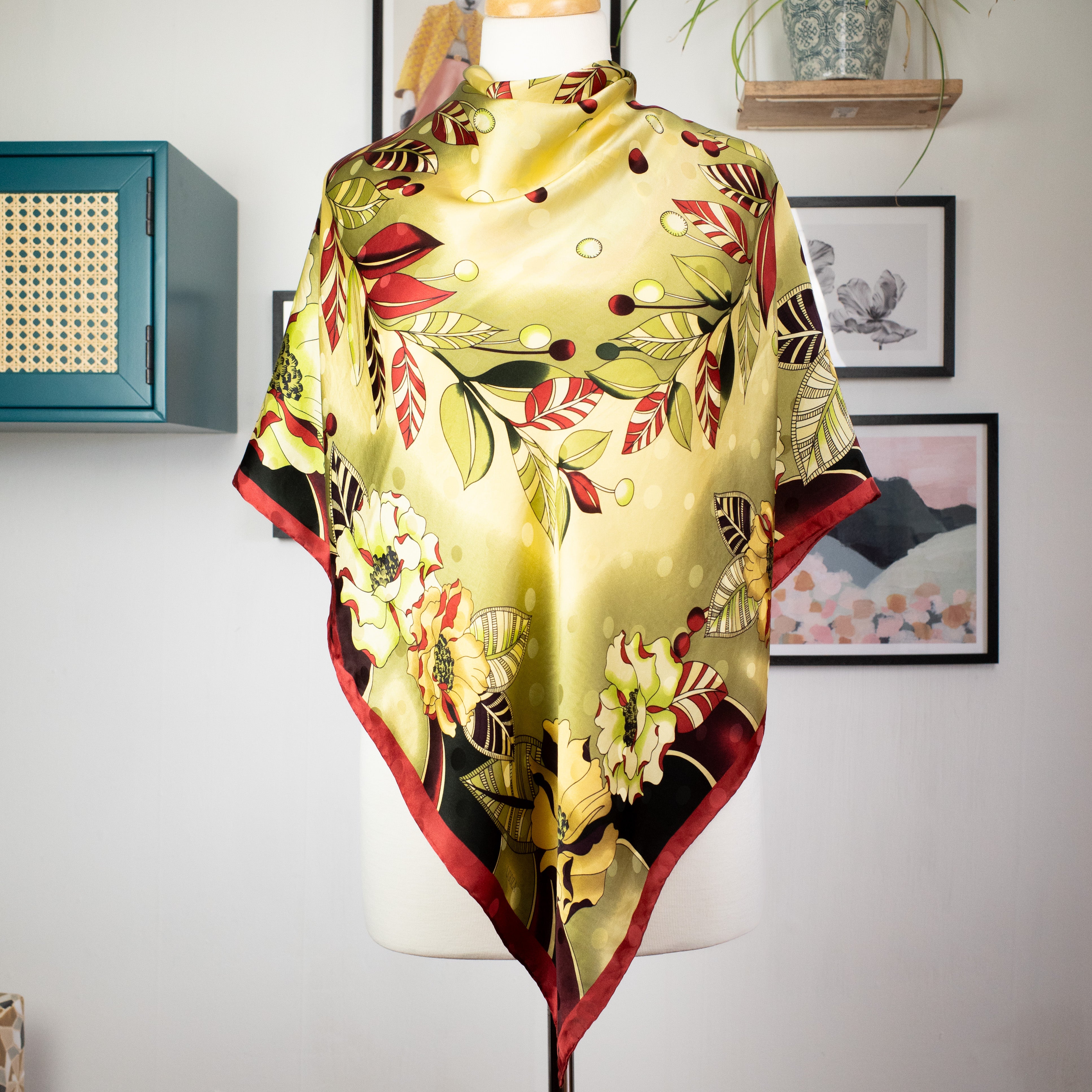 Crepe de Chine Large Floral Silk Scarf