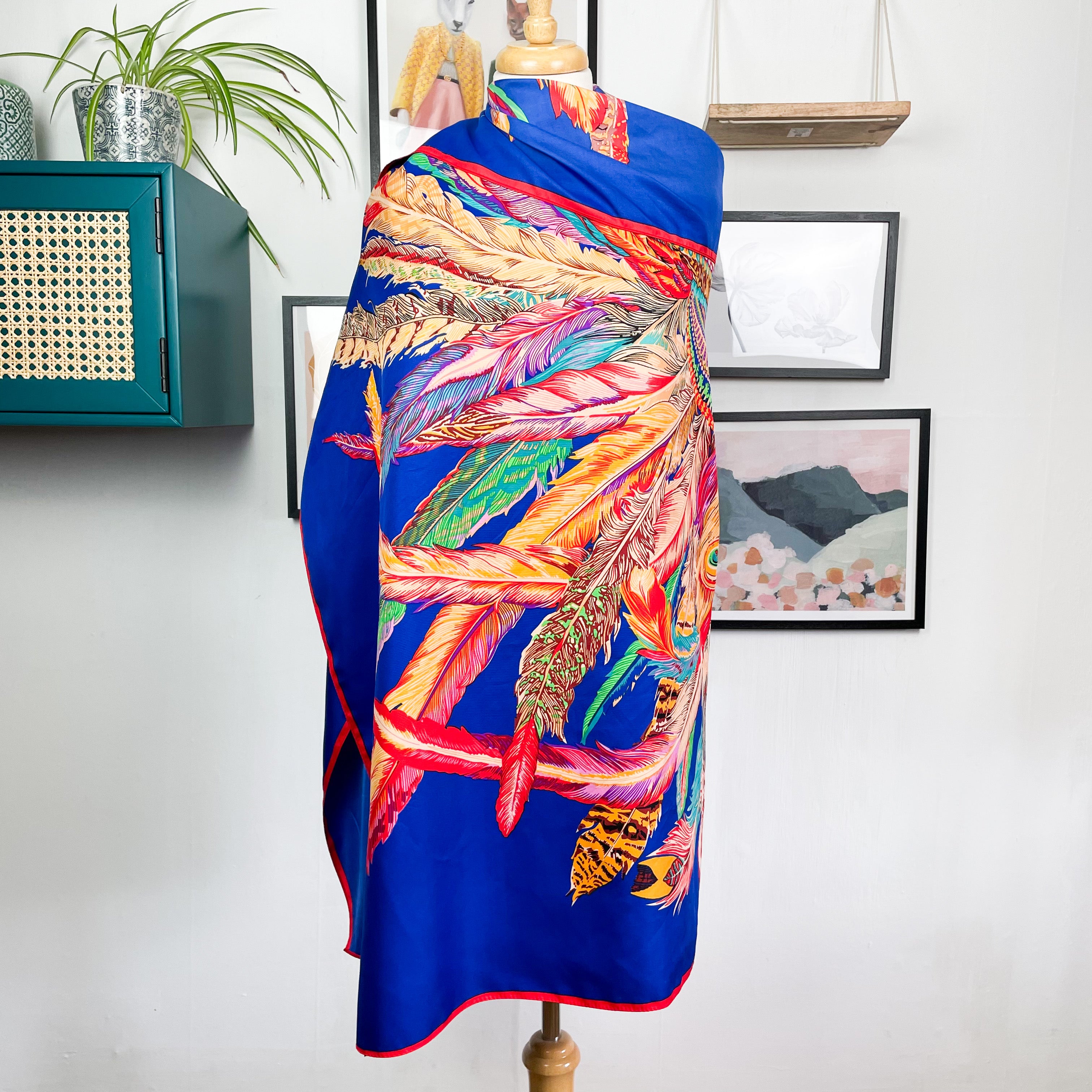 Huge Red Indian Headress Silk Scarf
