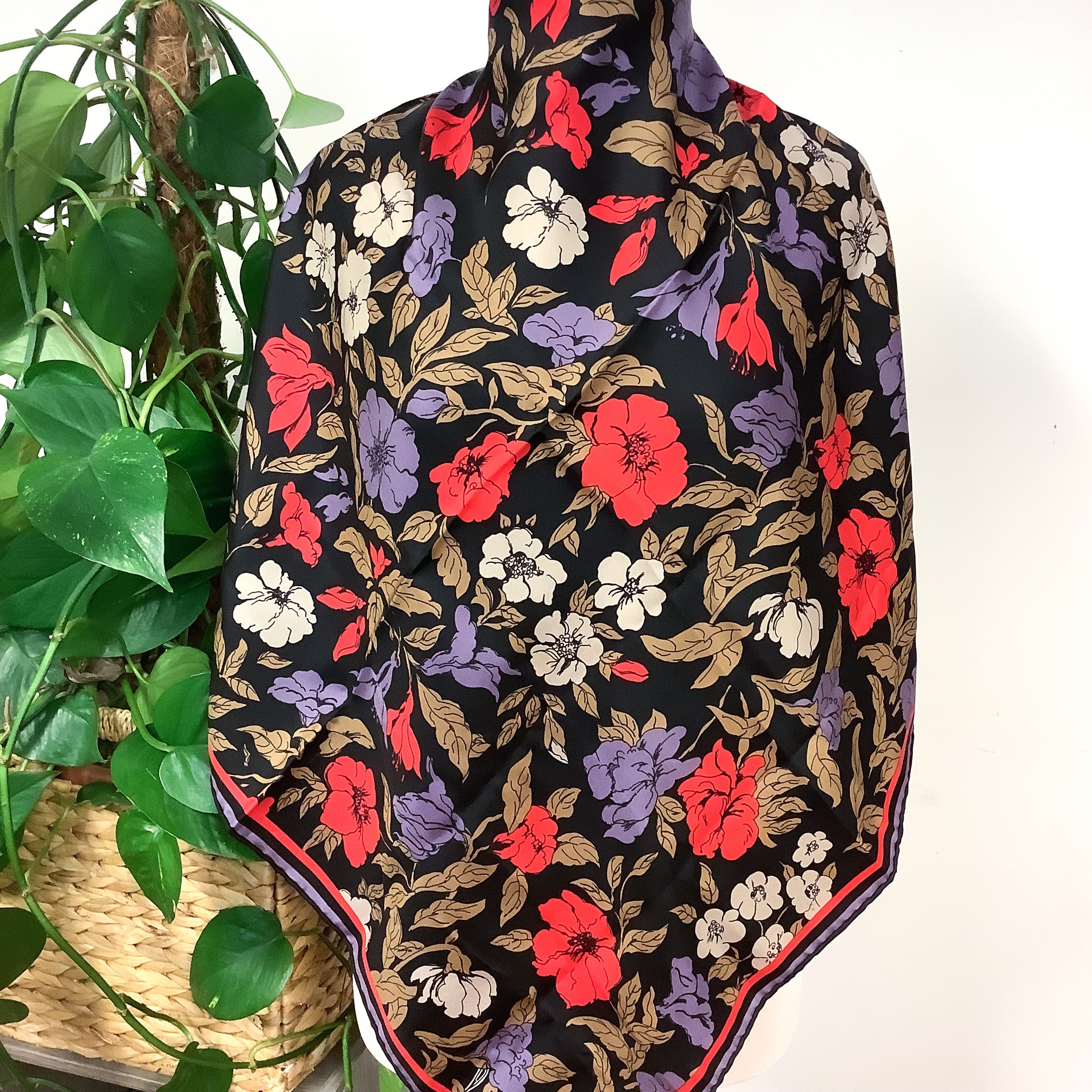 Richard Allen 1970s Floral Vintage Silk Scarf