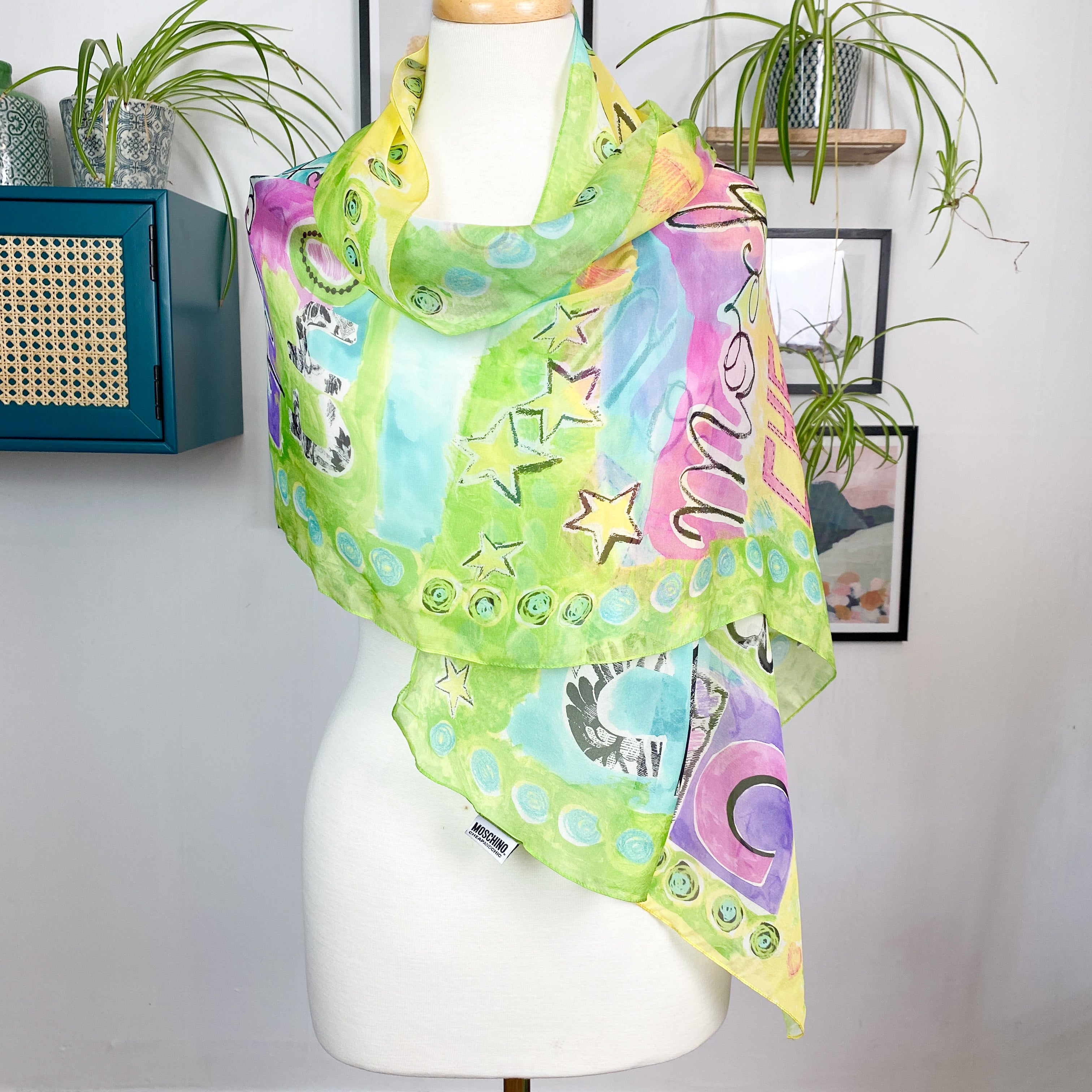 Long Moschino Colourful Silk Scarf