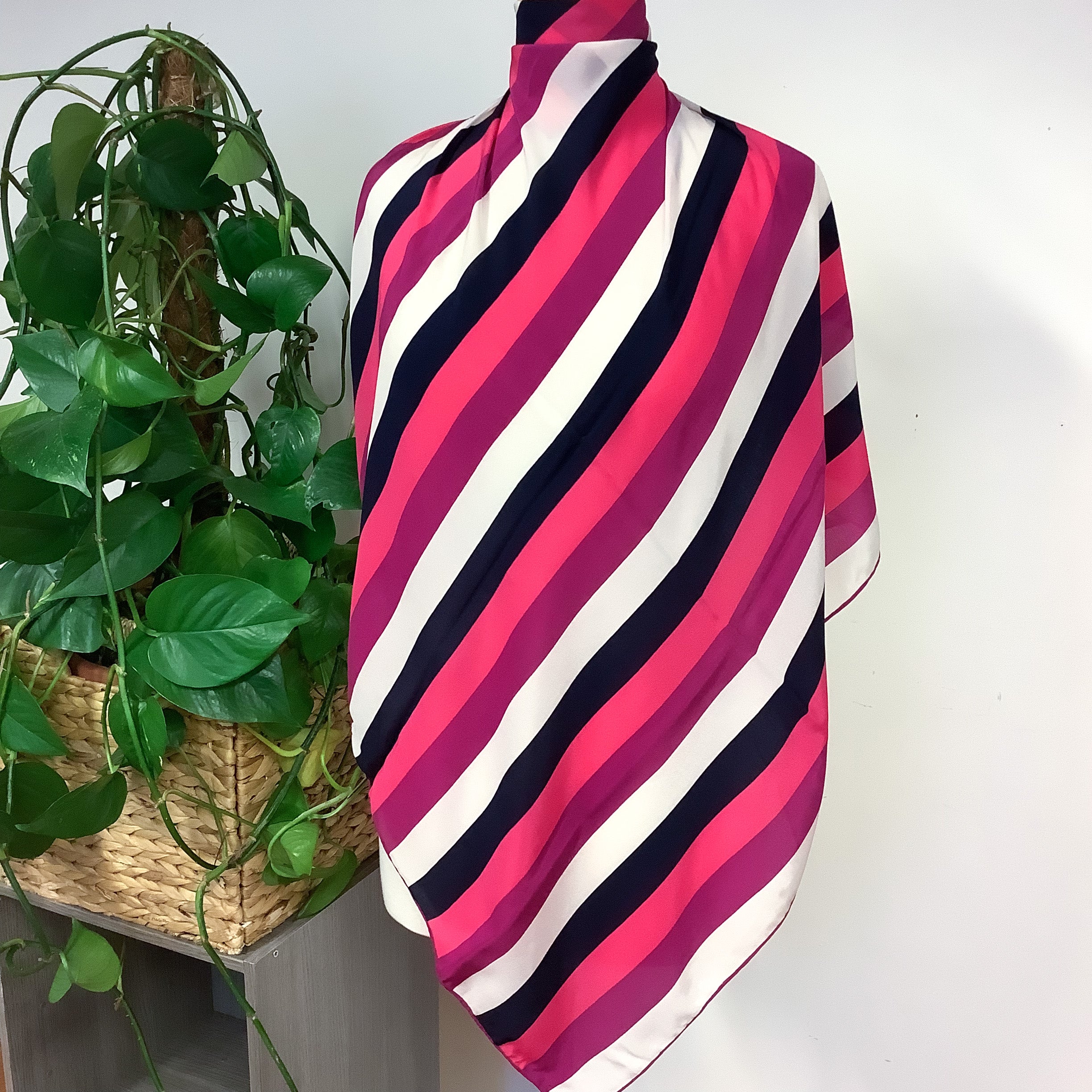 1970s Pink Striped Italian Vintage Silk Scarf