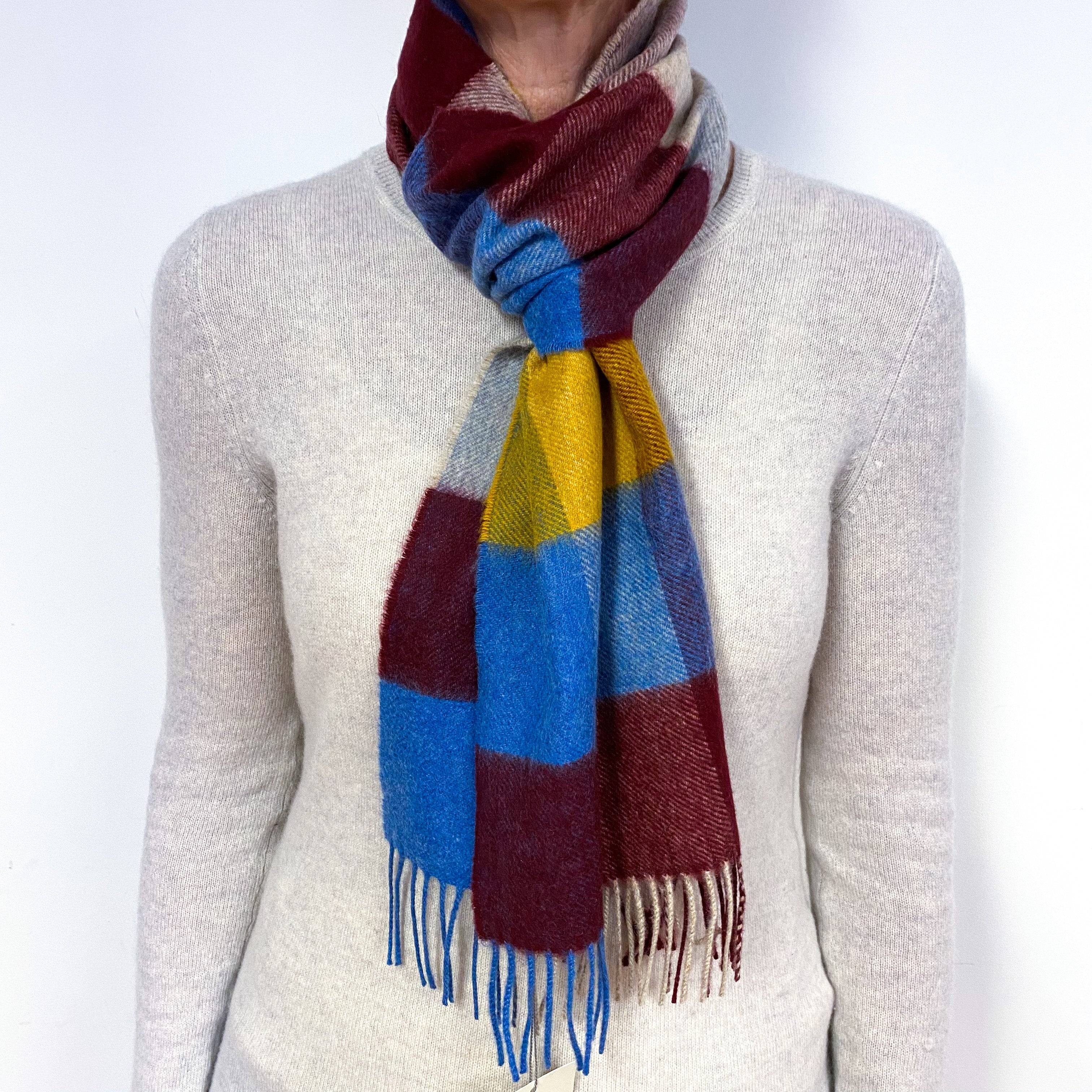 Brand New Scottish Woven Cashmere Scarf Aubergine Check
