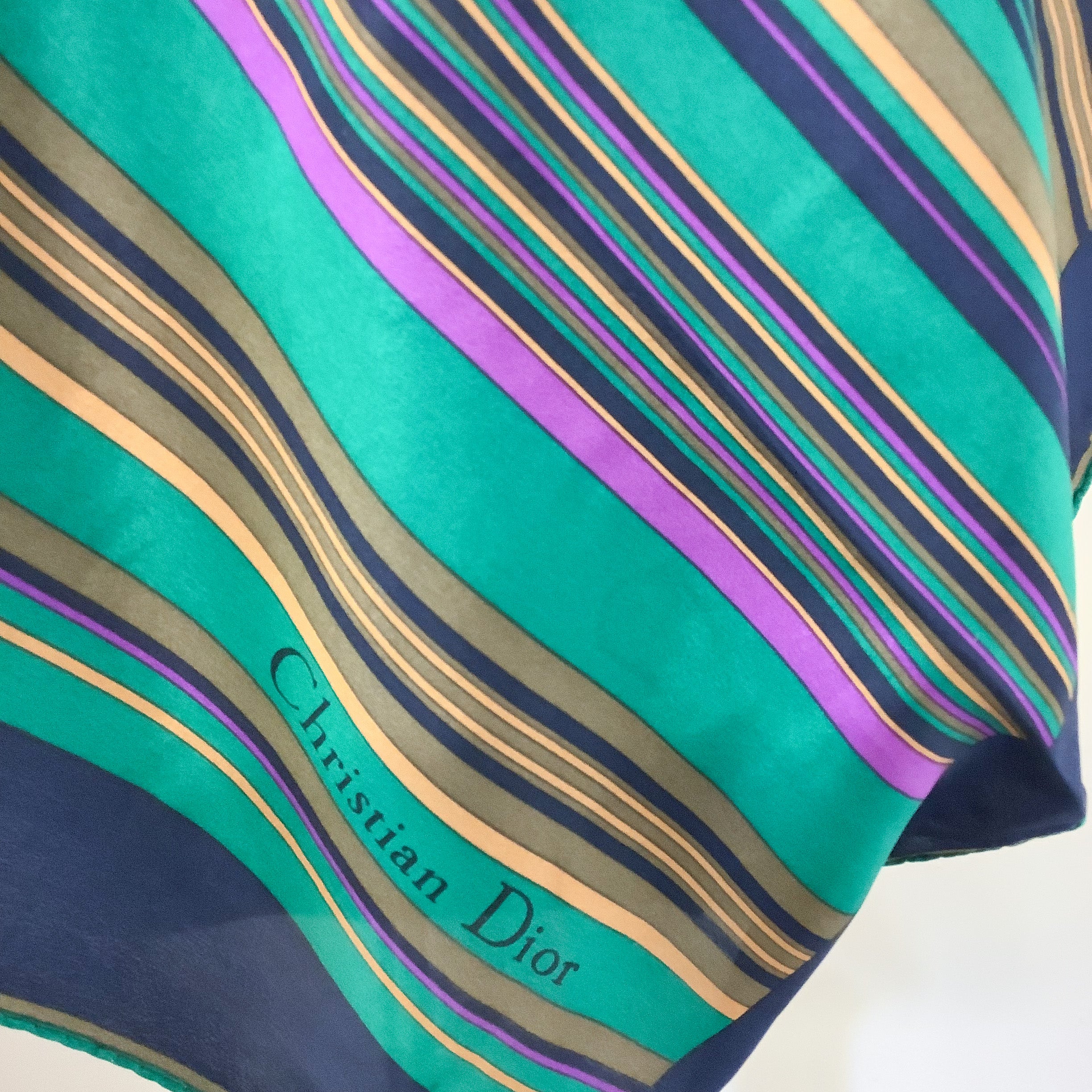 1970s Christian Dior Striped Vintage Silk Scarf