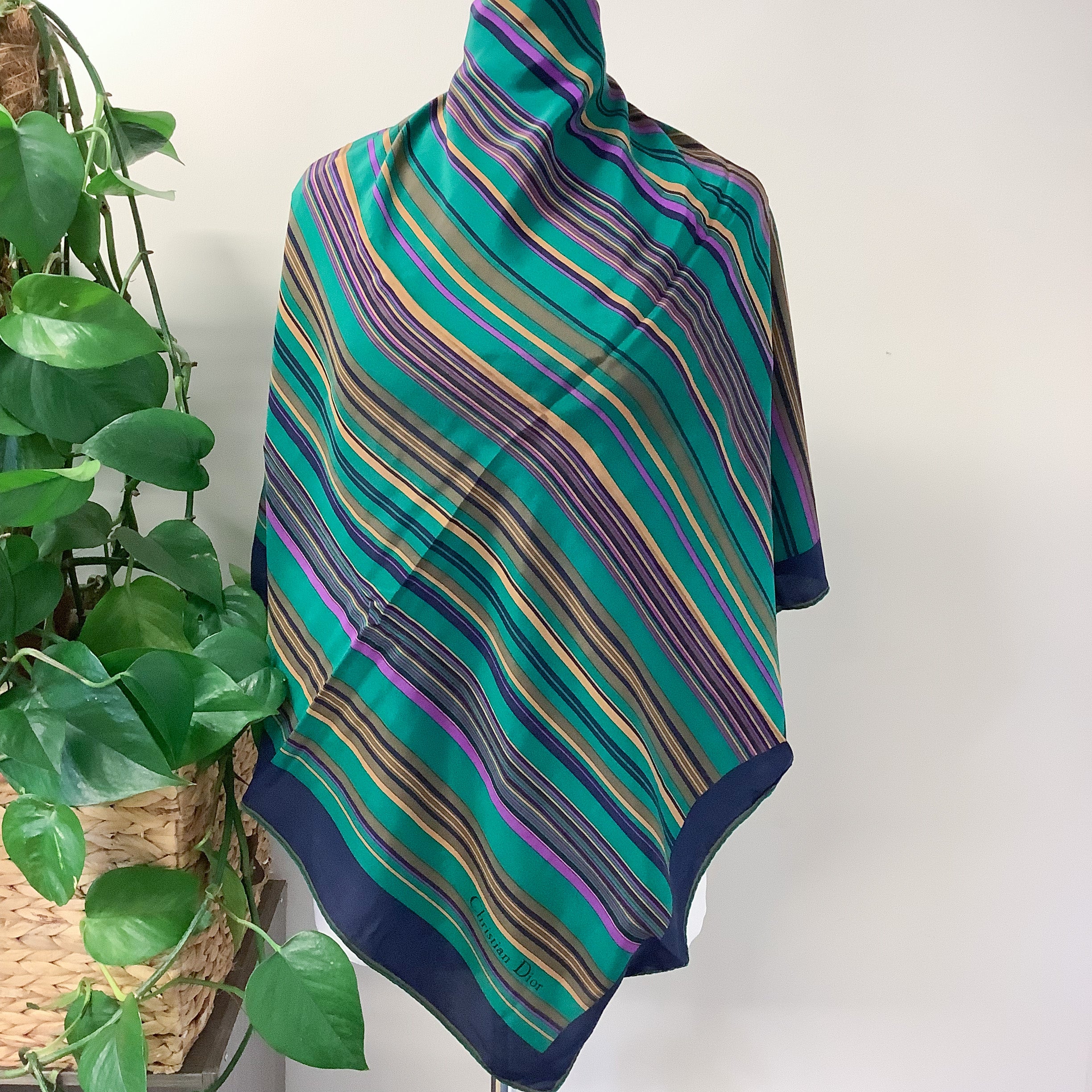 1970s Christian Dior Striped Vintage Silk Scarf
