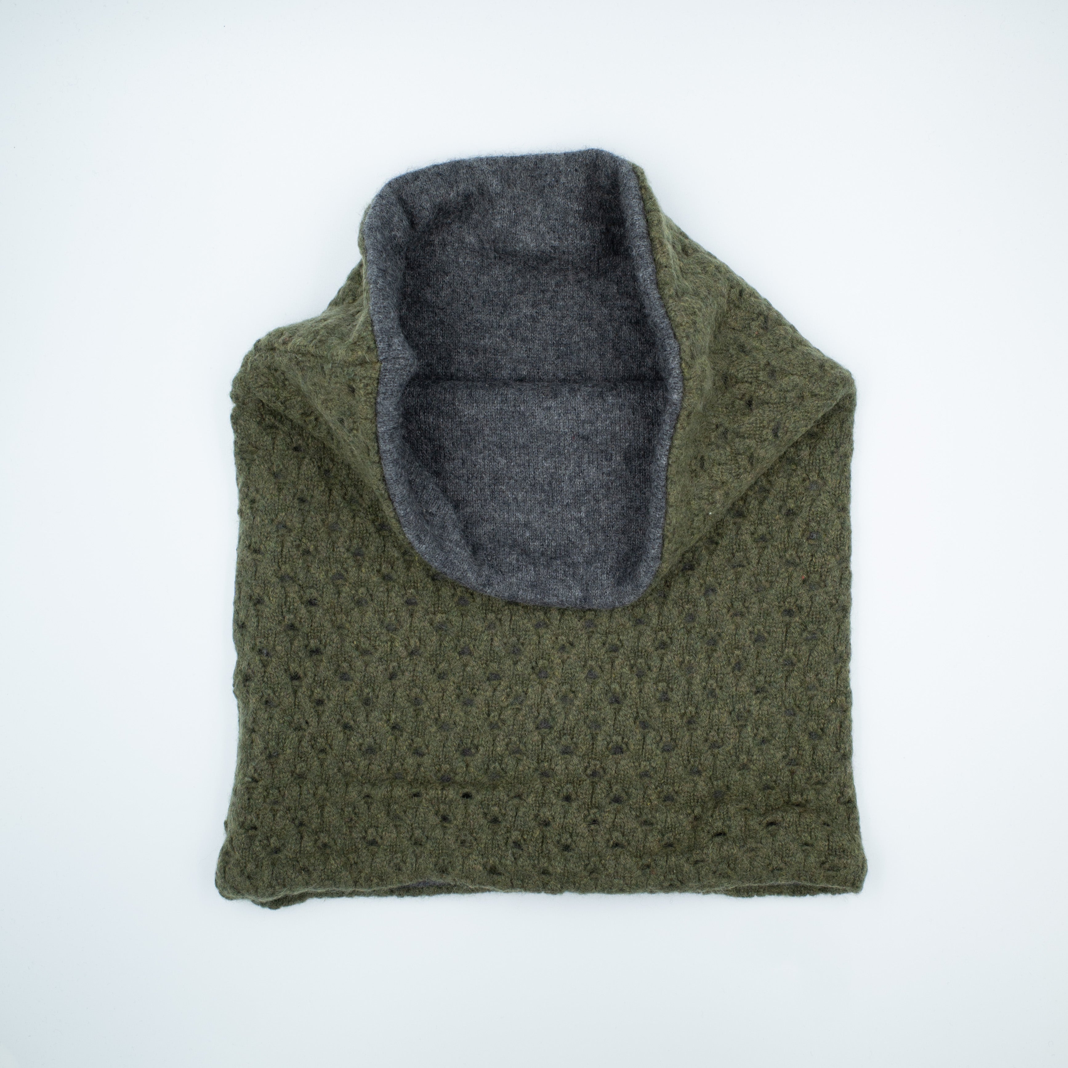 Charcoal Grey and Khaki Textured Knit Luxury Double Layered Snood