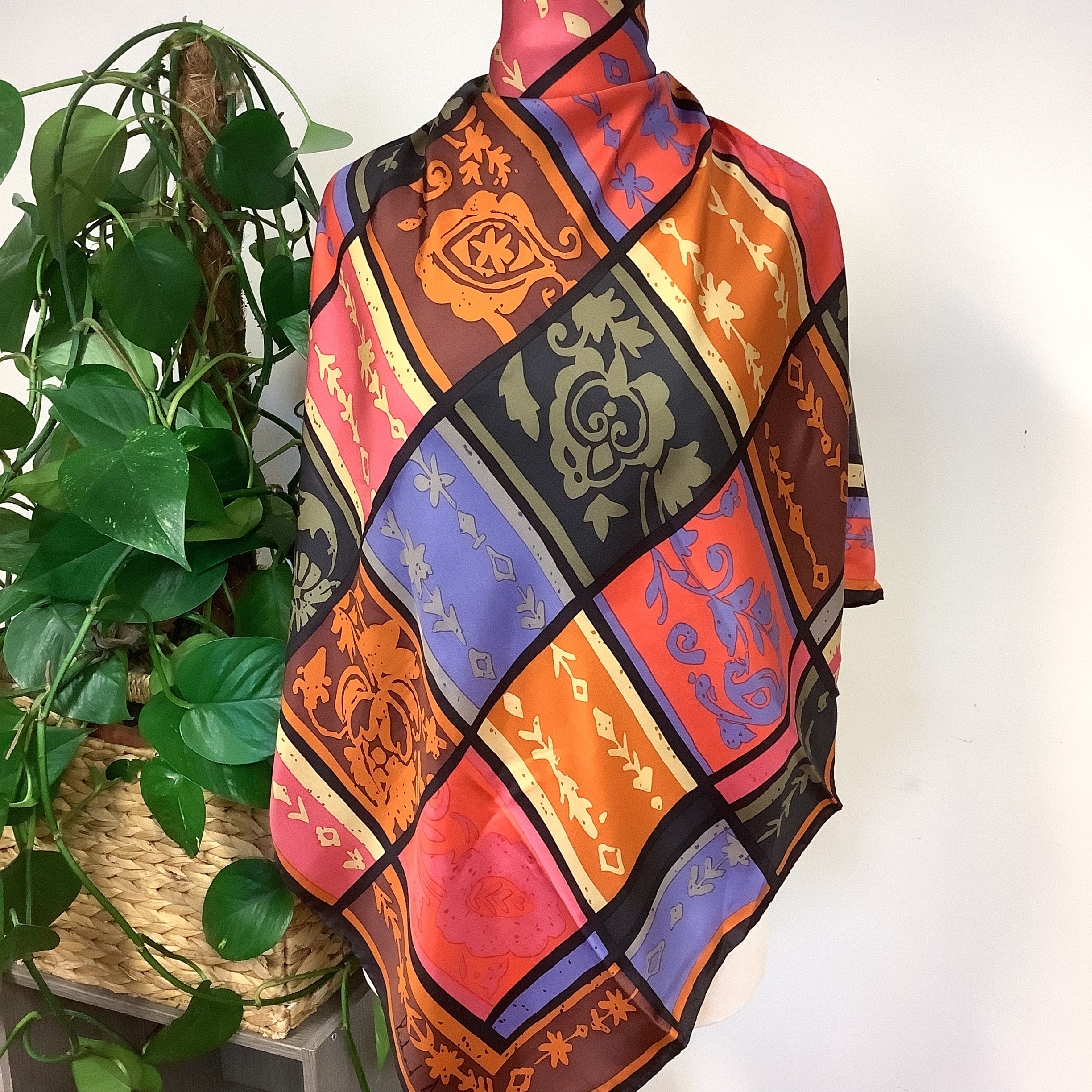 Richard Allen 1970s Geometric Vintage Silk Scarf