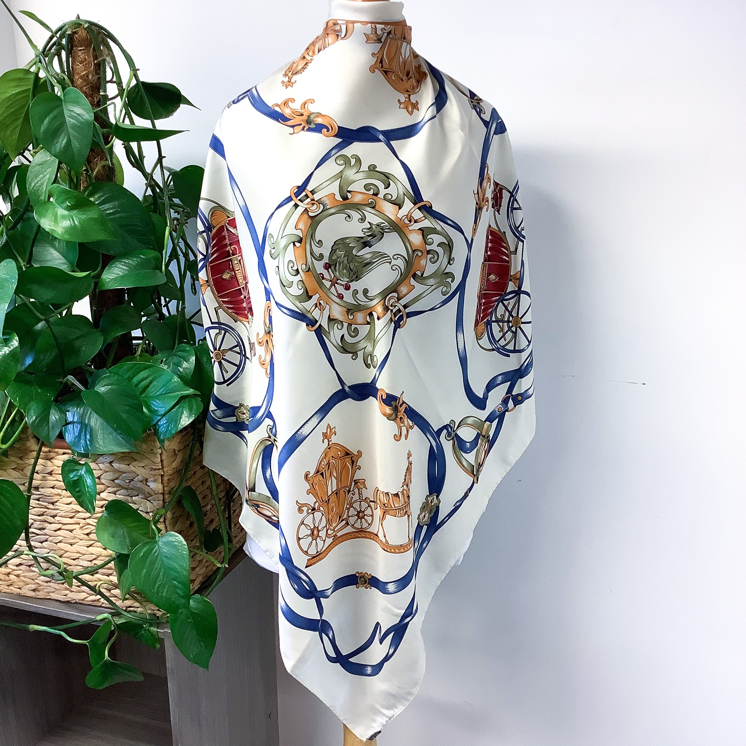 Large Italian Equestrian Vintage Silk Scarf