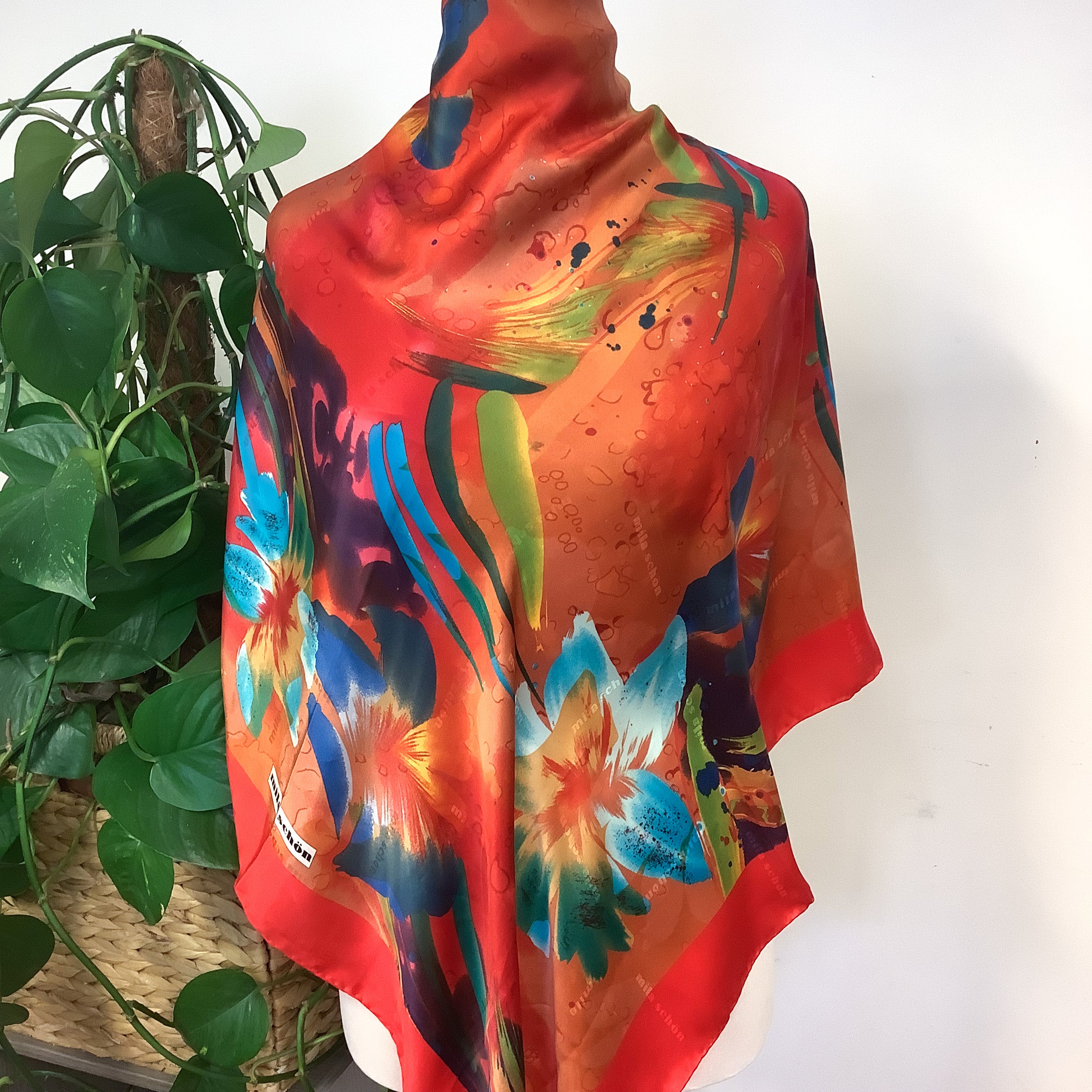 Large Mila Schon Crêpe de Chine Abstract Silk Scarf