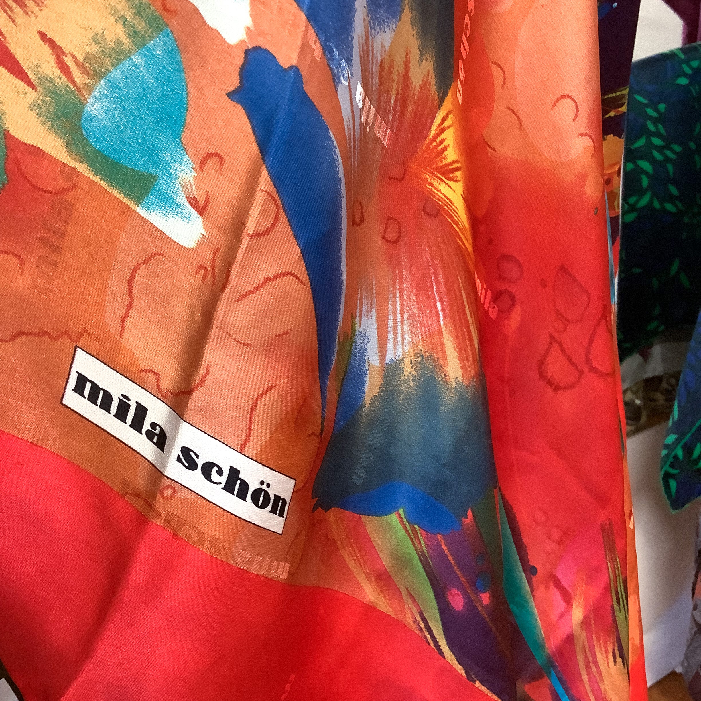 Large Mila Schon Crêpe de Chine Abstract Silk Scarf