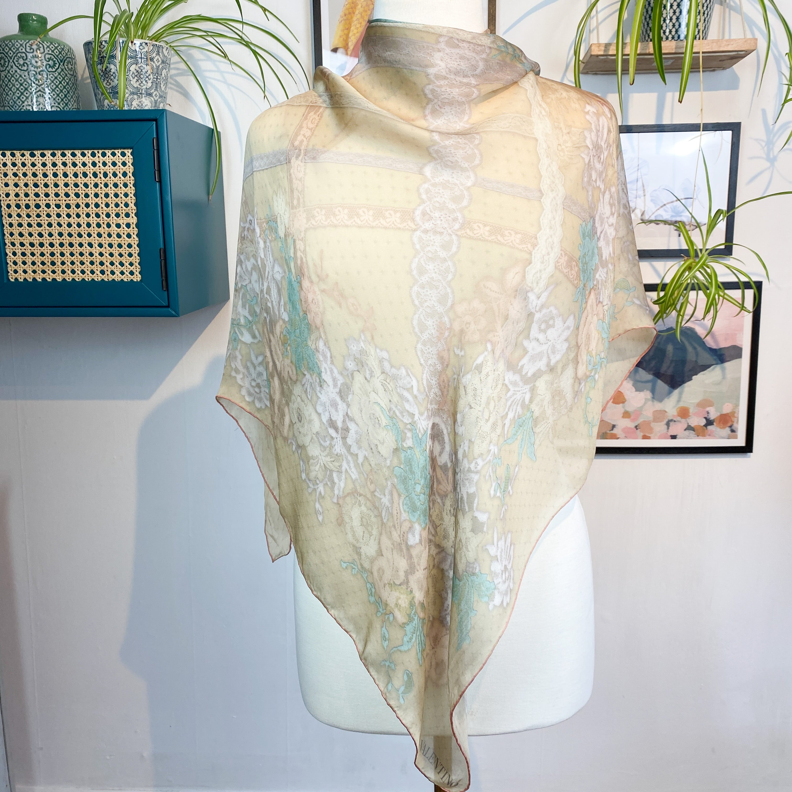 Valentino Italian Designer Floral Chiffon Silk Scarf