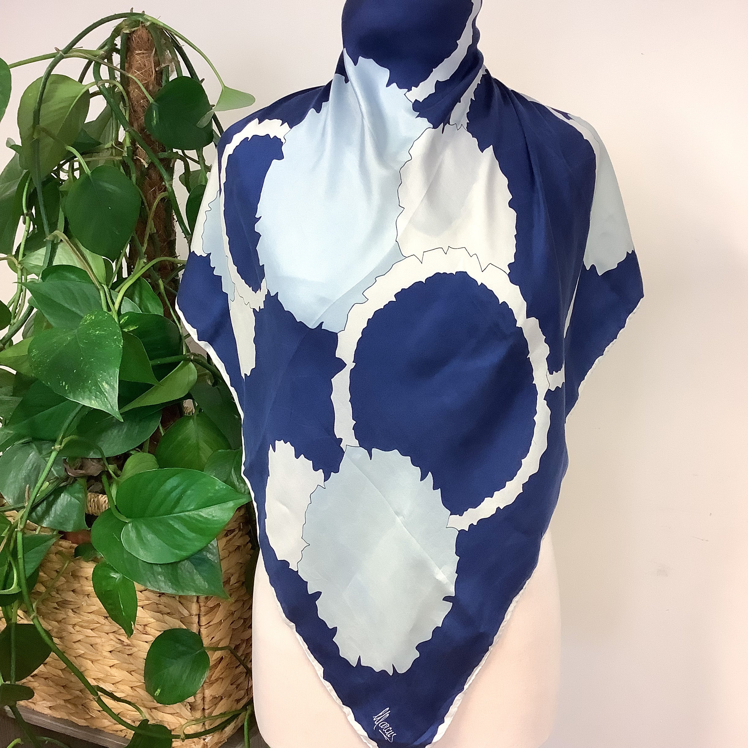 1970s Abstract Floral Vintage Silk Scarf