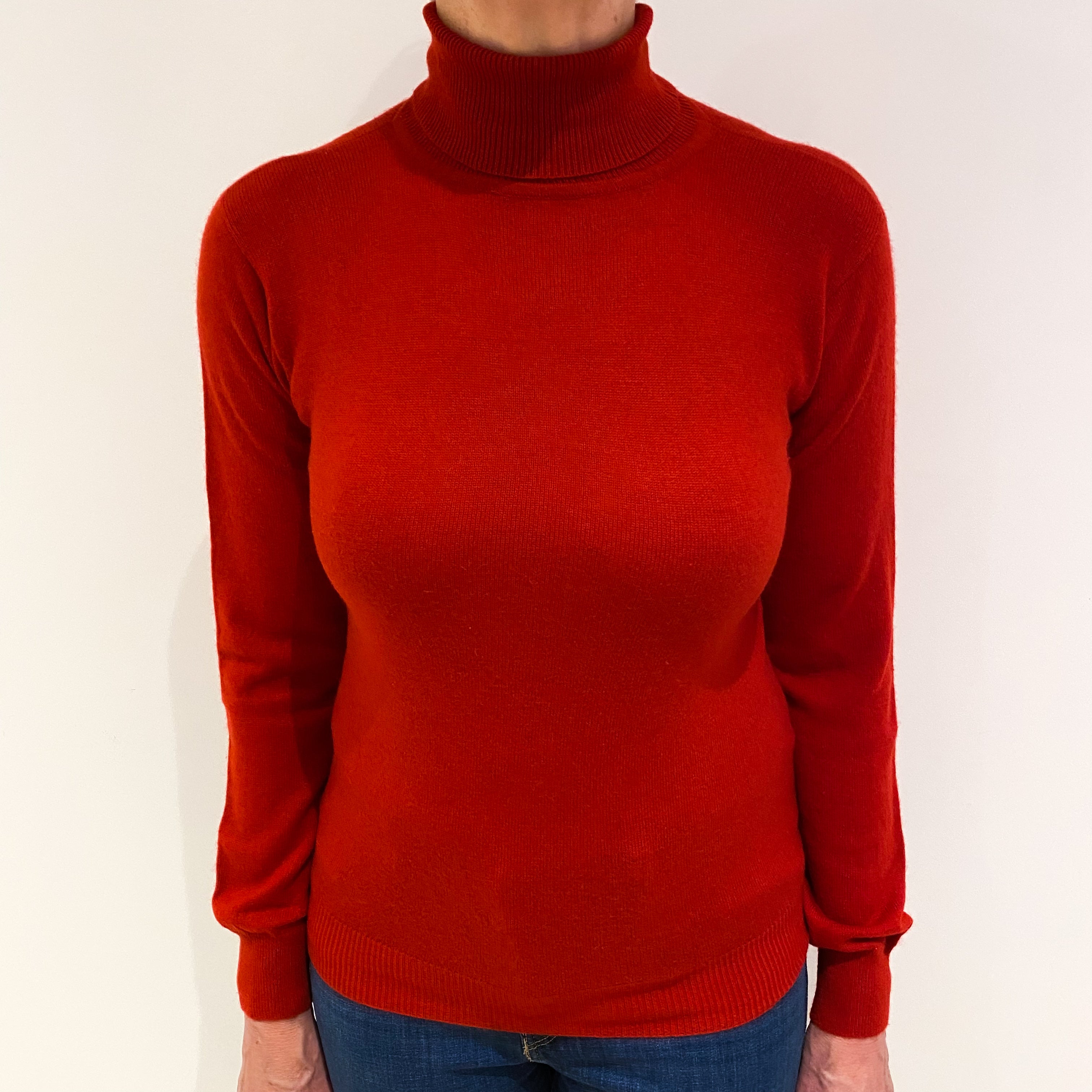 Postbox Red Cashmere Polo Neck Jumper Medium