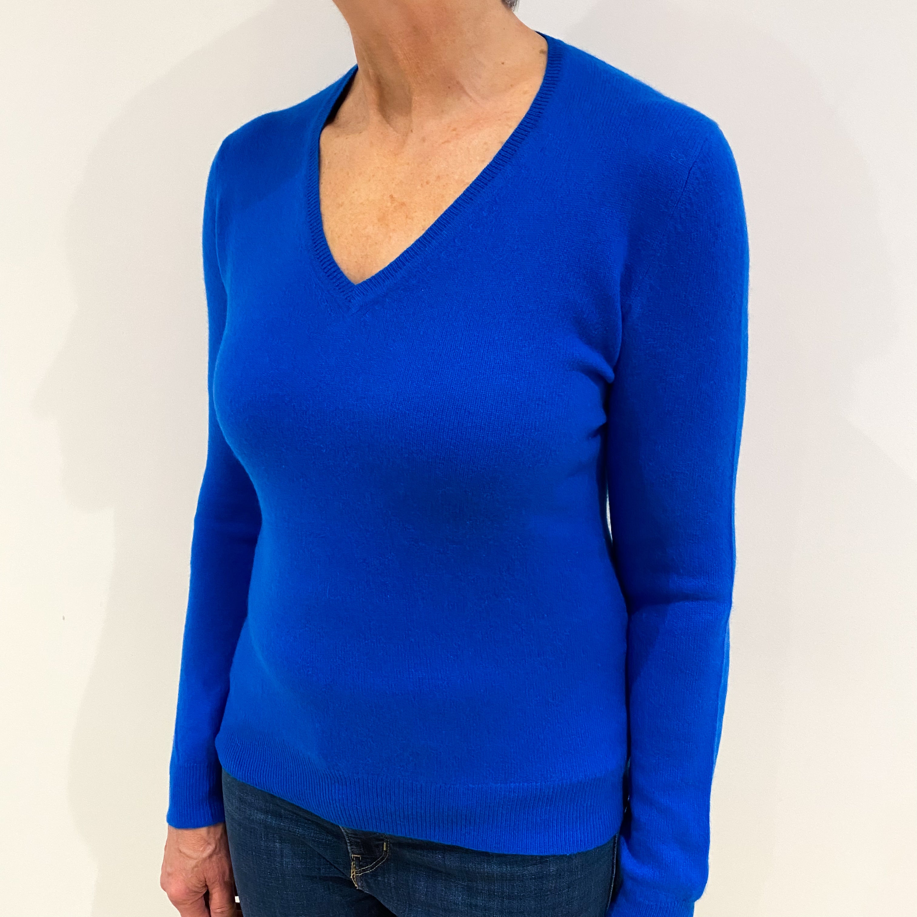 Electric Blue Cashmere V Neck Jumper Medium