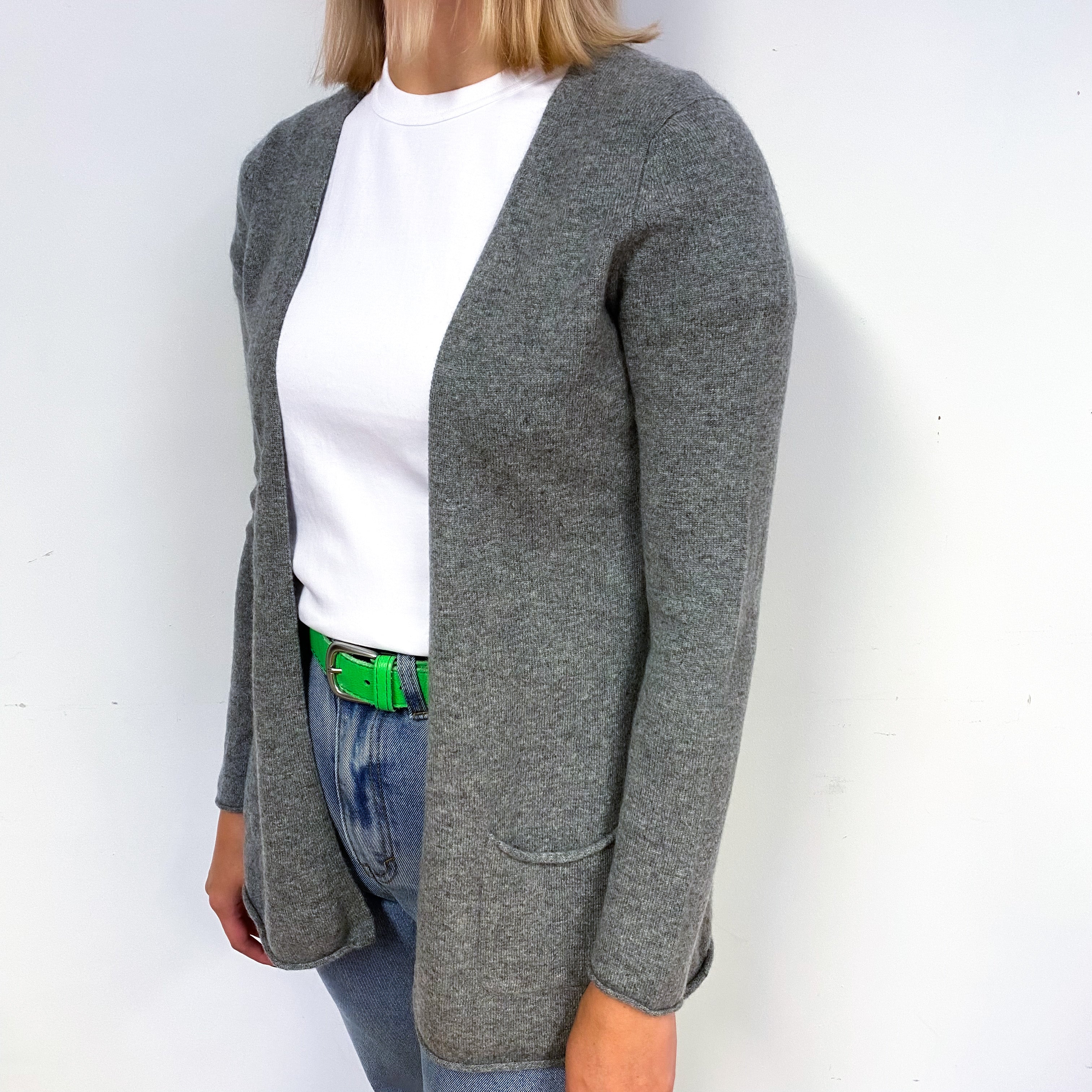 Steel Grey Cashmere Edge to Edge Cardigan Small