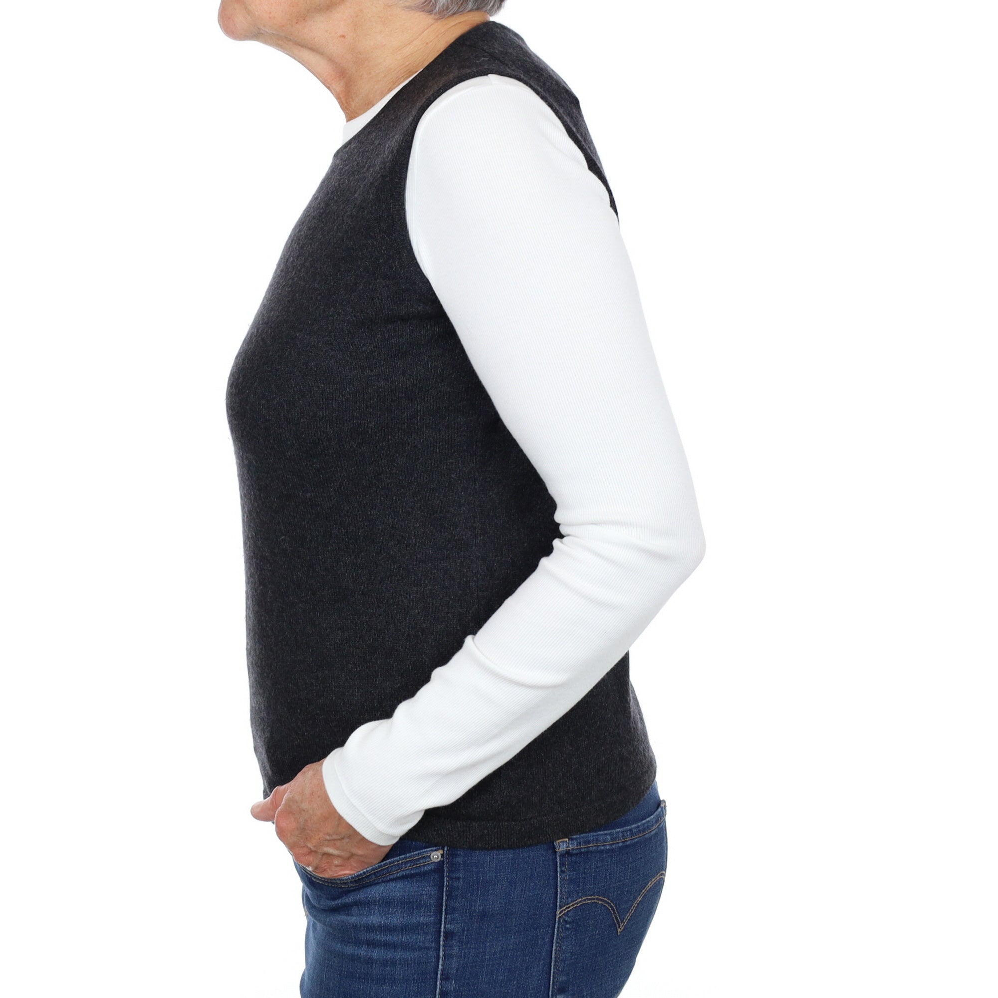 Charcoal Grey Cashmere Crew Neck Tank Top Medium