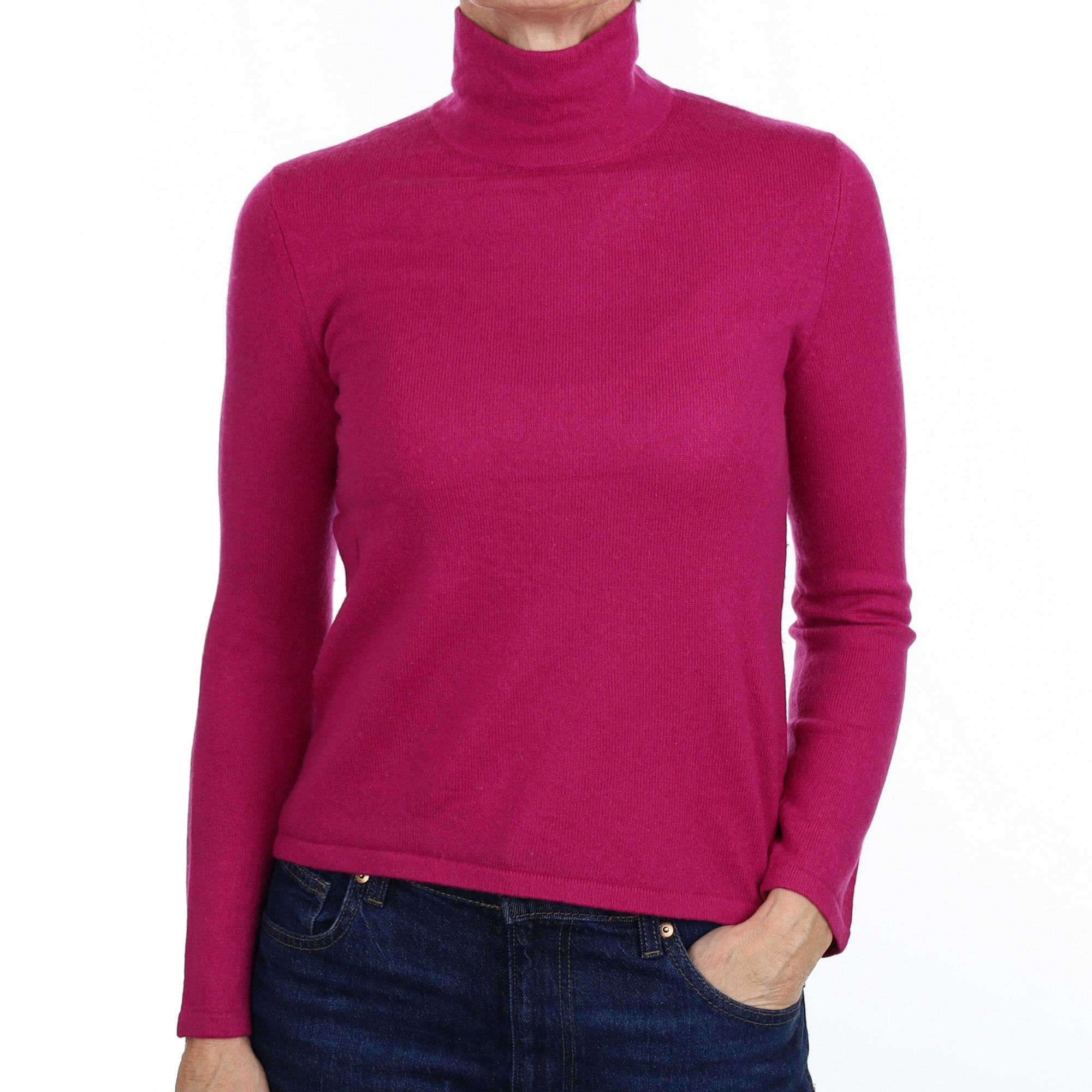Magenta Pink Cashmere Turtle Neck Jumper Small