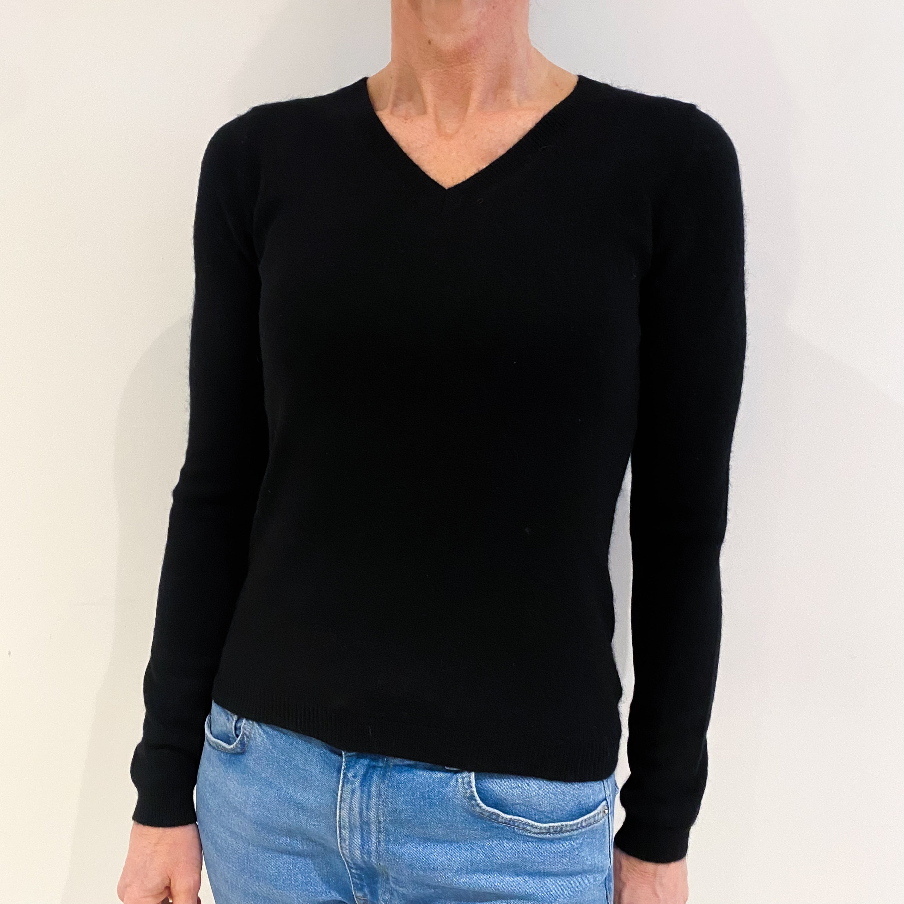 Black Cashmere V Neck Jumper Small